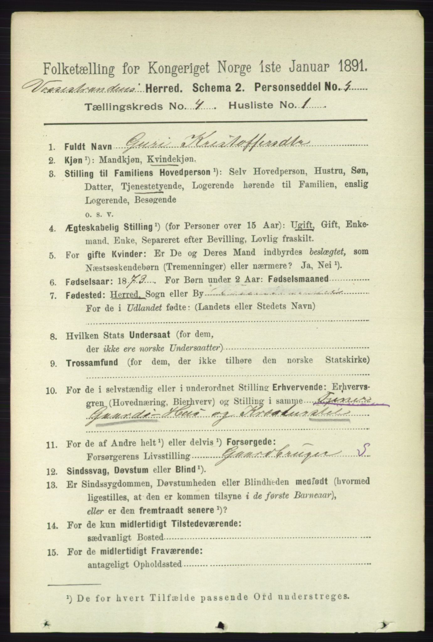 RA, 1891 census for 1236 Vossestrand, 1891, p. 1528