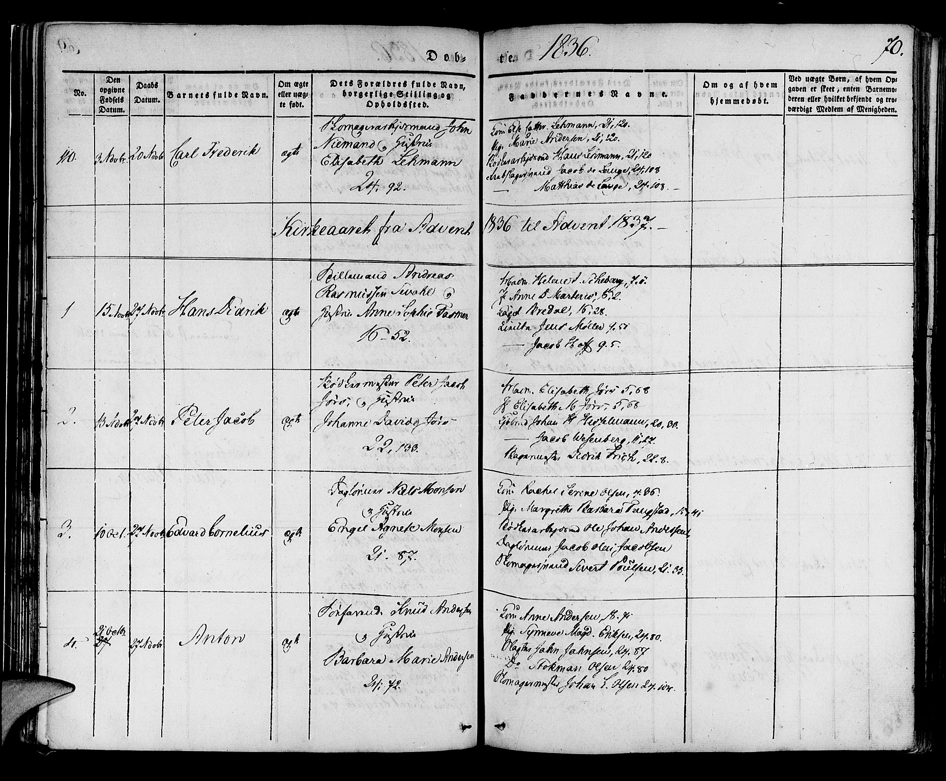 Korskirken sokneprestembete, SAB/A-76101/H/Haa/L0015: Parish register (official) no. B 1, 1833-1841, p. 70