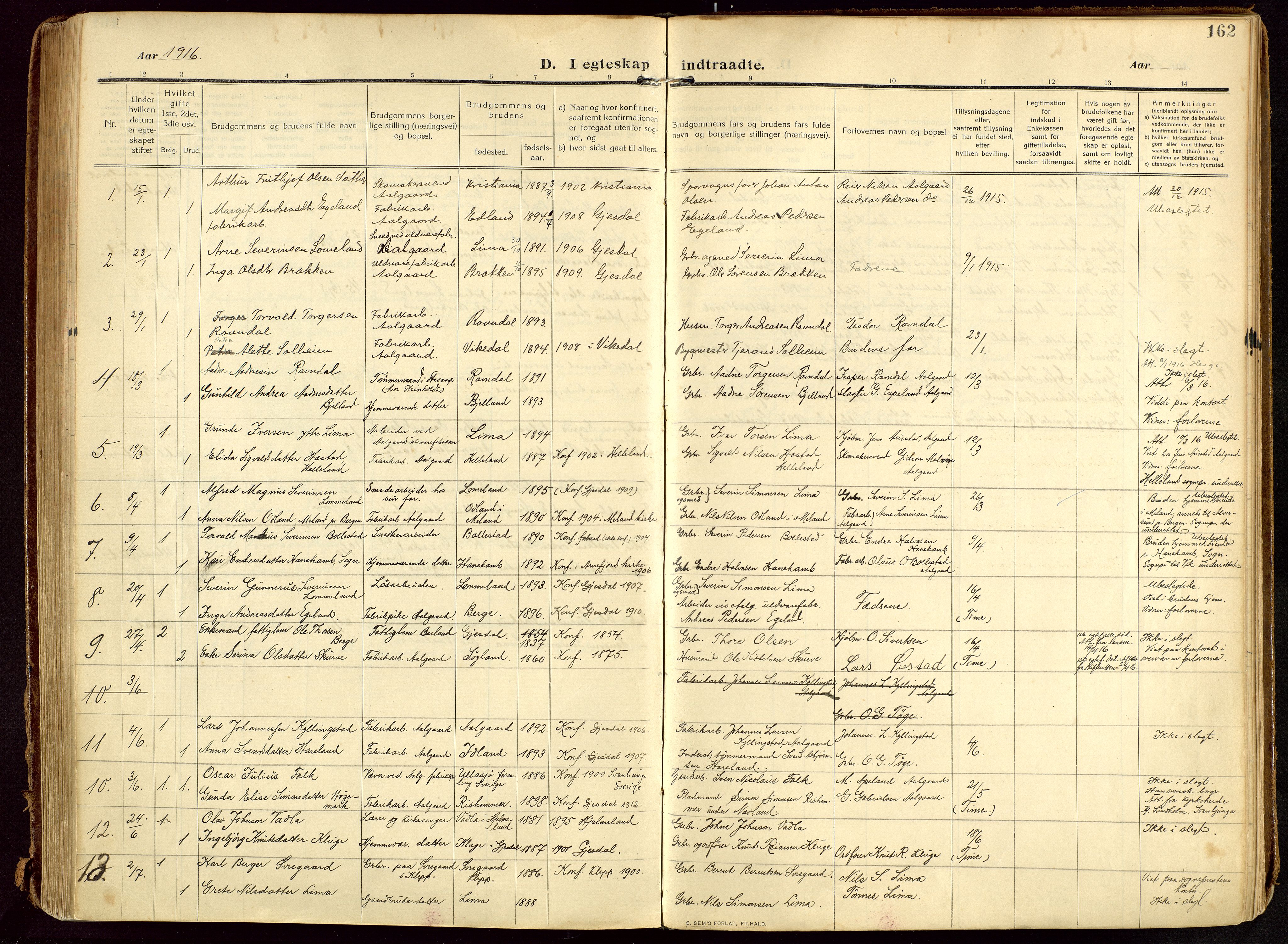 Lye sokneprestkontor, AV/SAST-A-101794/002/B/L0001: Parish register (official) no. A 13, 1910-1925, p. 162