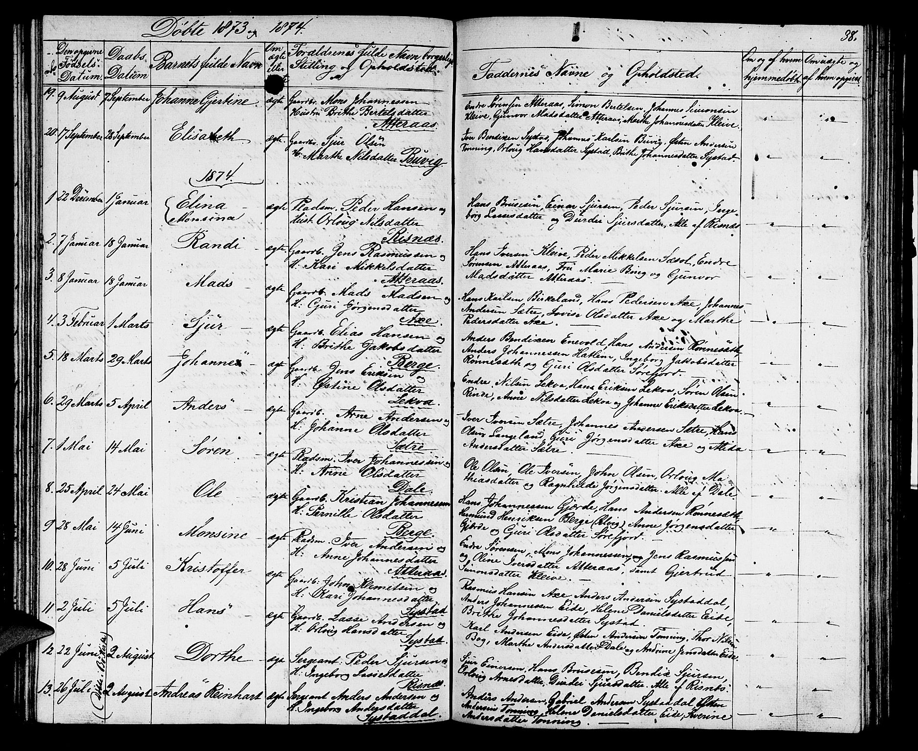 Hyllestad sokneprestembete, AV/SAB-A-80401: Parish register (copy) no. A 1, 1853-1875, p. 38