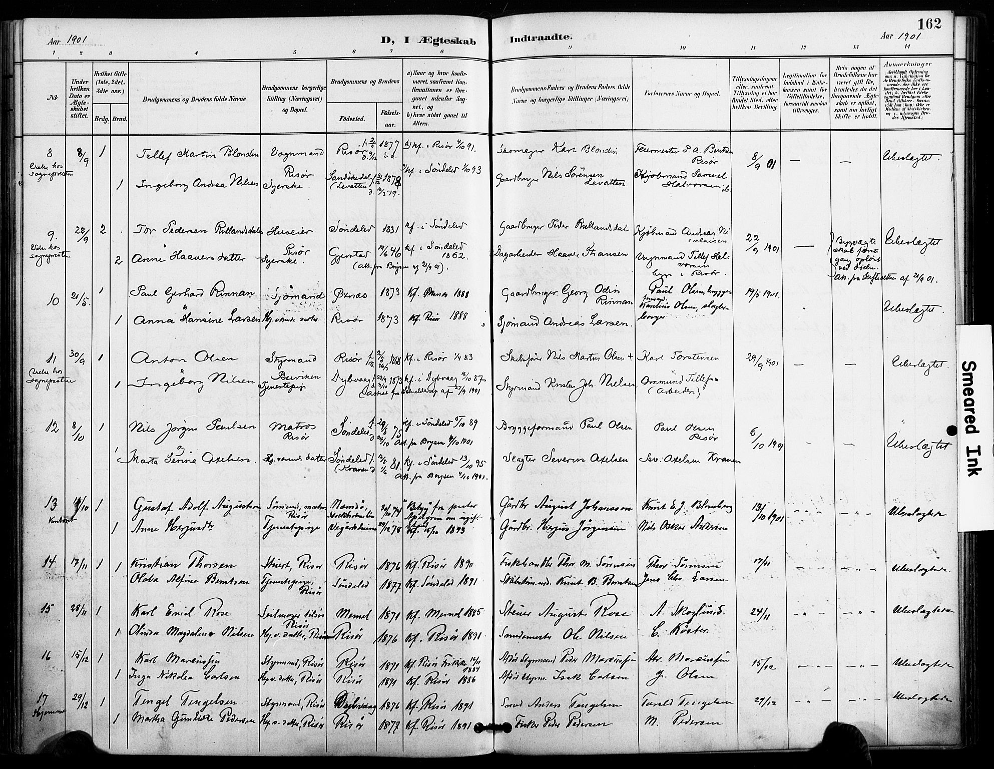 Risør sokneprestkontor, SAK/1111-0035/F/Fa/L0010: Parish register (official) no. A 10, 1896-1906, p. 162