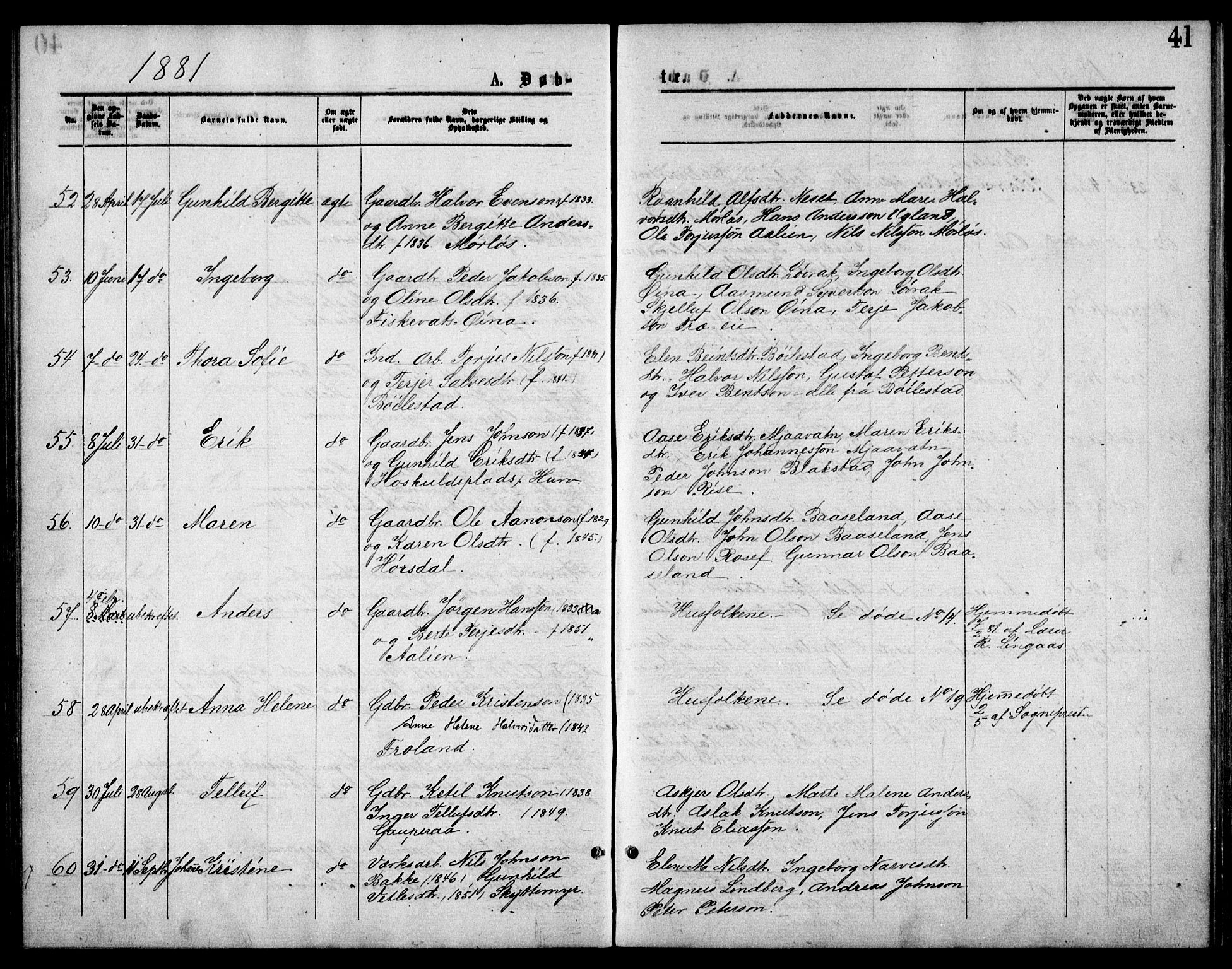 Froland sokneprestkontor, AV/SAK-1111-0013/F/Fb/L0009: Parish register (copy) no. B 9, 1875-1893, p. 41