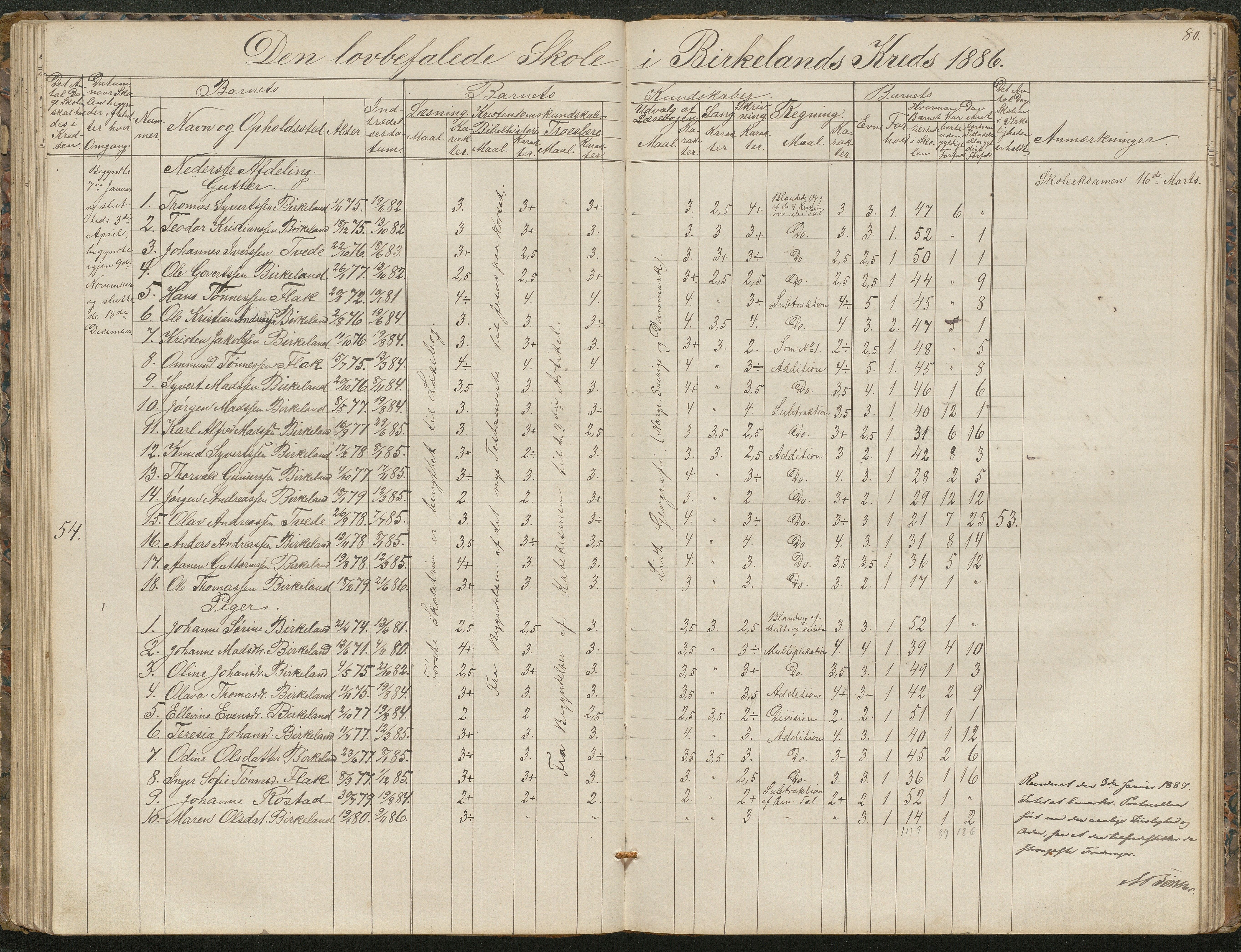 Birkenes kommune, Birkenes krets/Birkeland folkeskole frem til 1991, AAKS/KA0928-550a_91/F02/L0001: Skoleprotokoll, 1862-1896, p. 80