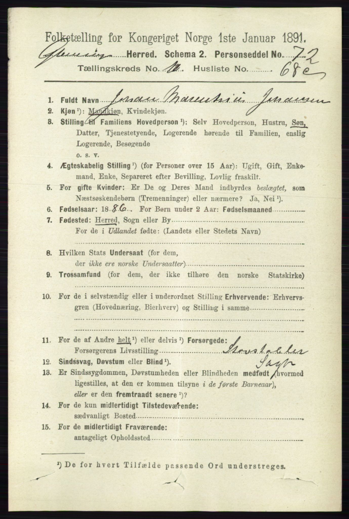 RA, 1891 census for 0132 Glemmen, 1891, p. 10527