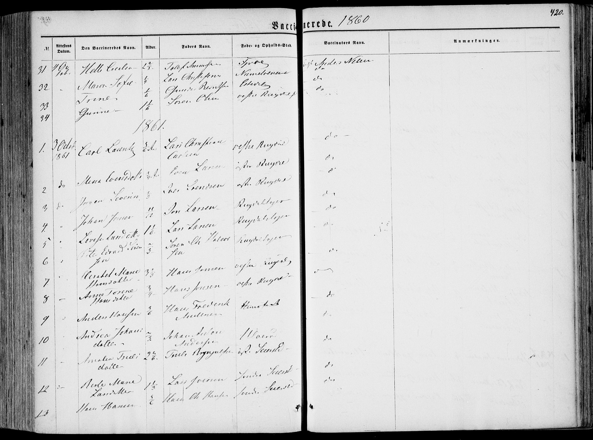 Hedrum kirkebøker, AV/SAKO-A-344/F/Fa/L0007: Parish register (official) no. I 7, 1857-1868, p. 420