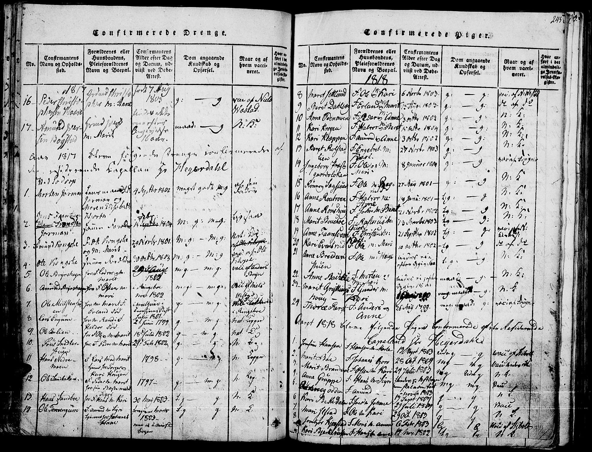 Fron prestekontor, SAH/PREST-078/H/Ha/Haa/L0002: Parish register (official) no. 2, 1816-1827, p. 245