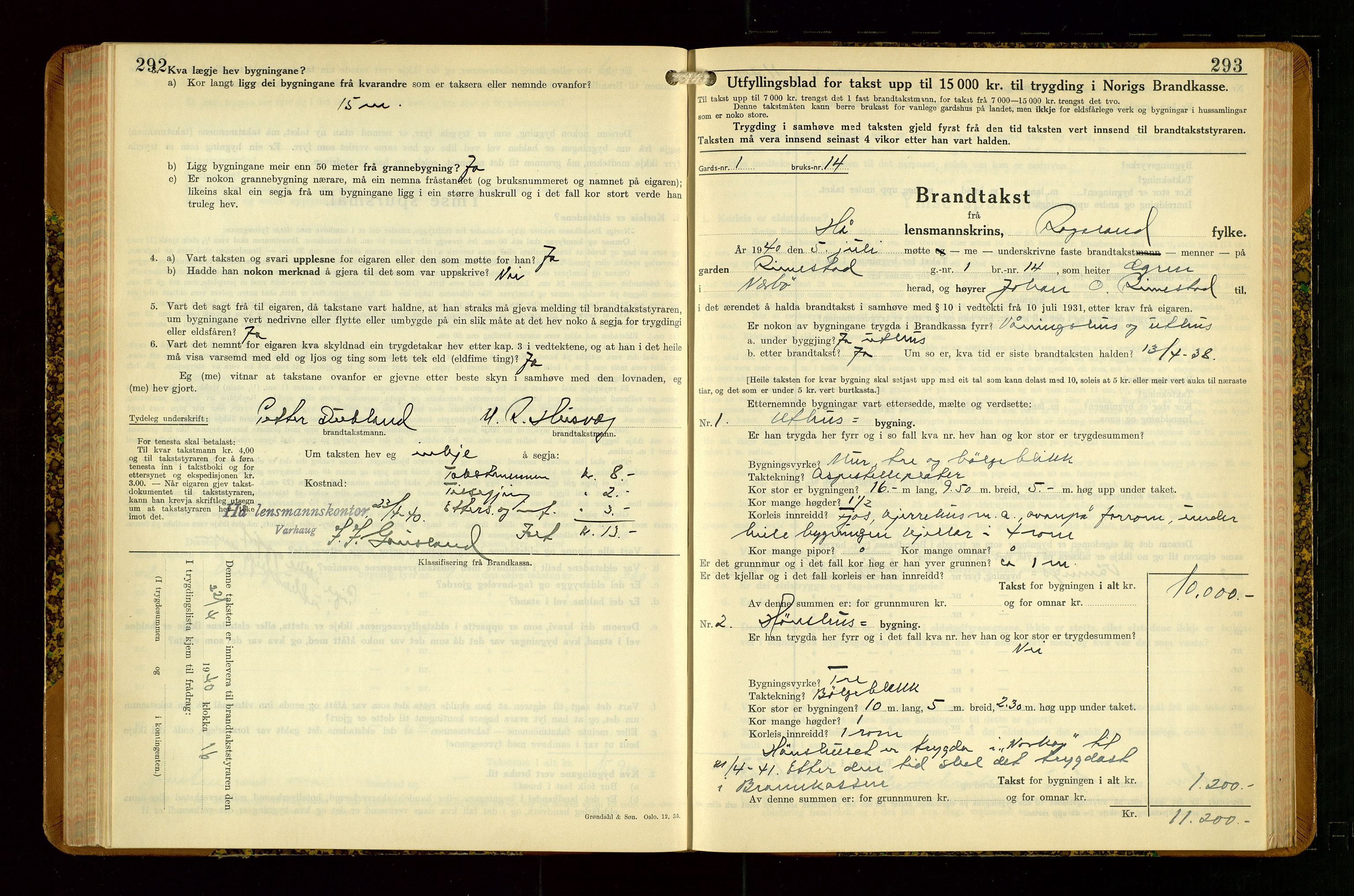 Hå lensmannskontor, SAST/A-100456/Goa/L0007: Takstprotokoll (skjema), 1938-1949, p. 292-293