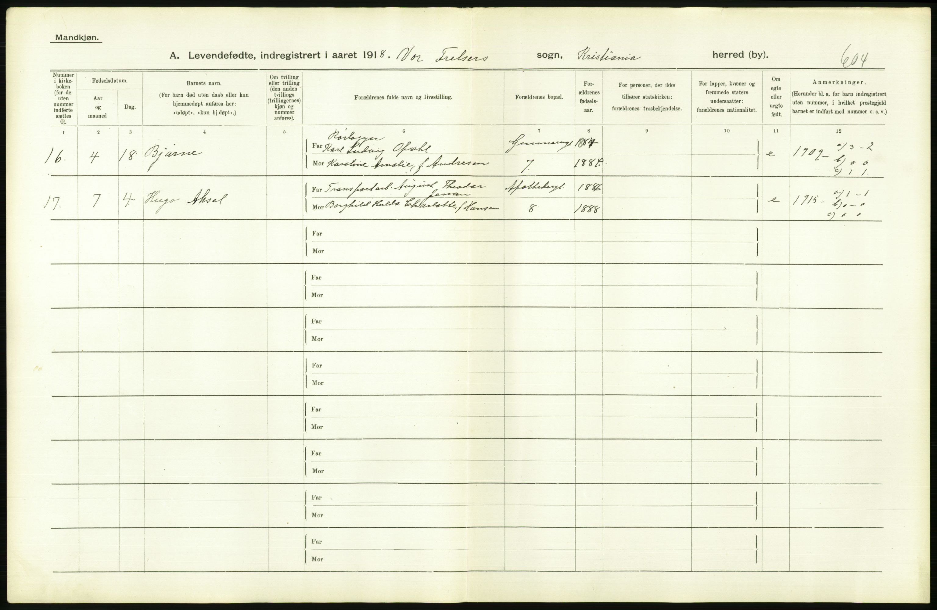 Statistisk sentralbyrå, Sosiodemografiske emner, Befolkning, AV/RA-S-2228/D/Df/Dfb/Dfbh/L0008: Kristiania: Levendefødte menn og kvinner., 1918, p. 558