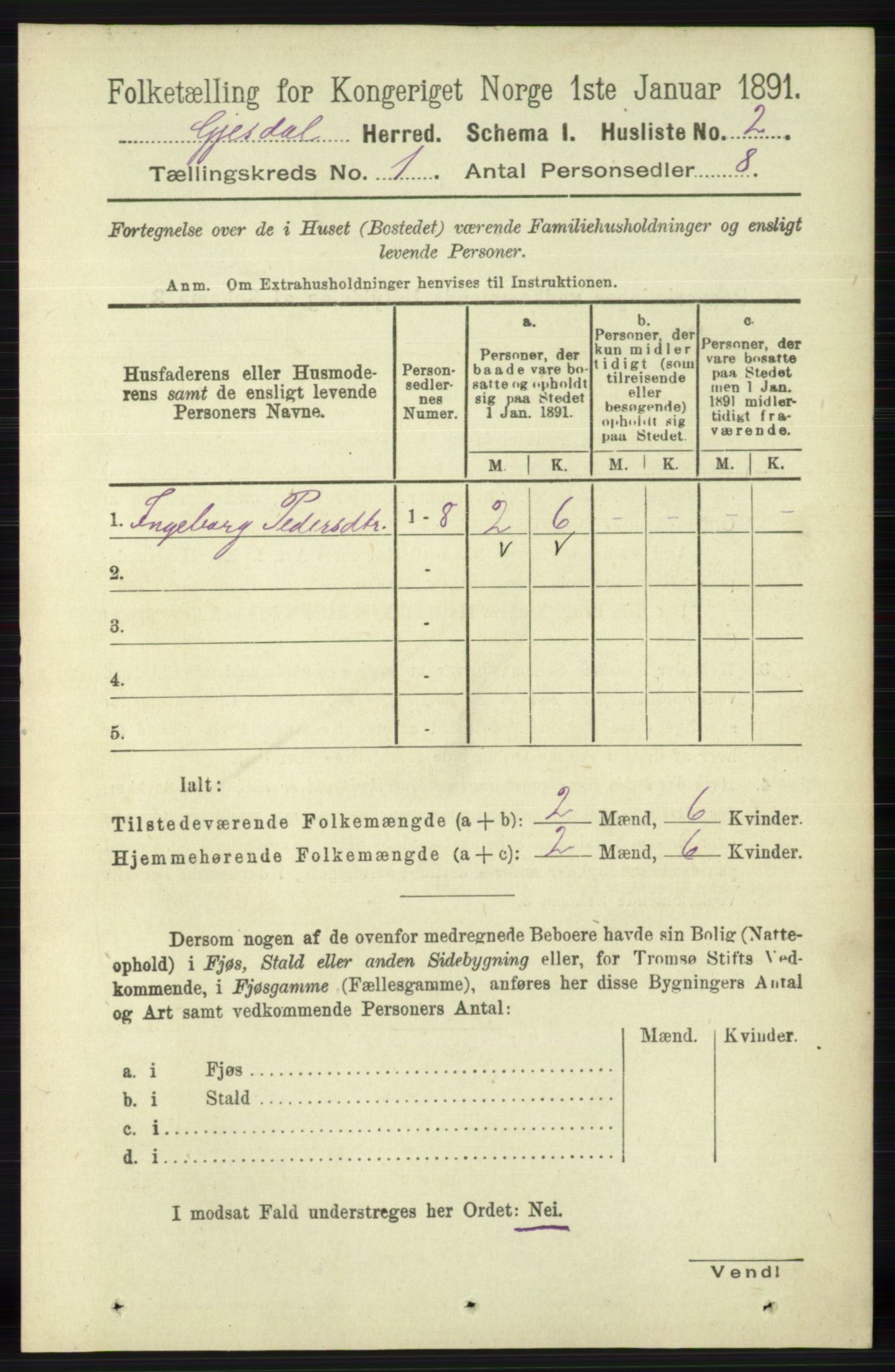 RA, 1891 census for 1122 Gjesdal, 1891, p. 20