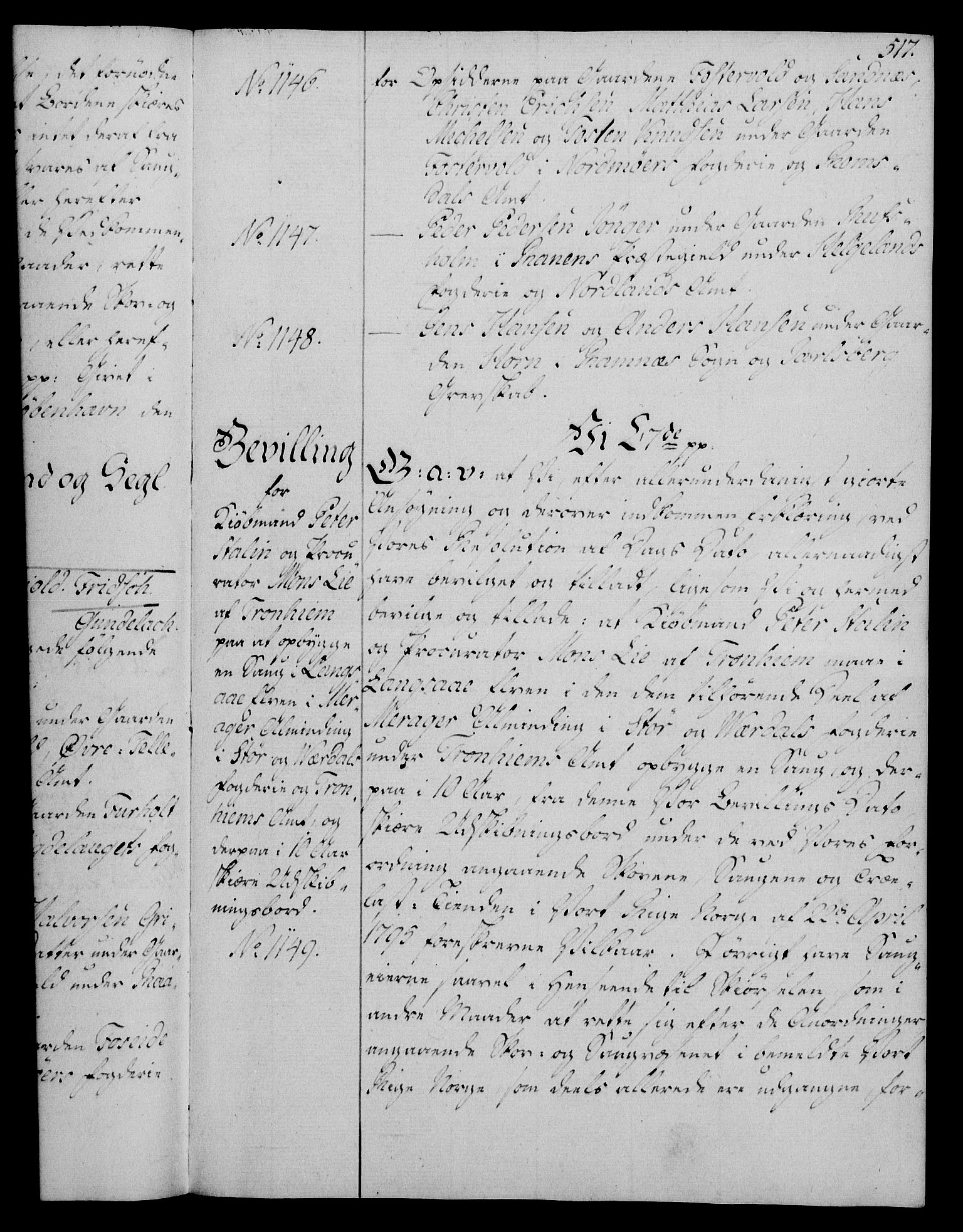 Rentekammeret, Kammerkanselliet, RA/EA-3111/G/Gg/Gga/L0016: Norsk ekspedisjonsprotokoll med register (merket RK 53.16), 1794-1800, p. 517