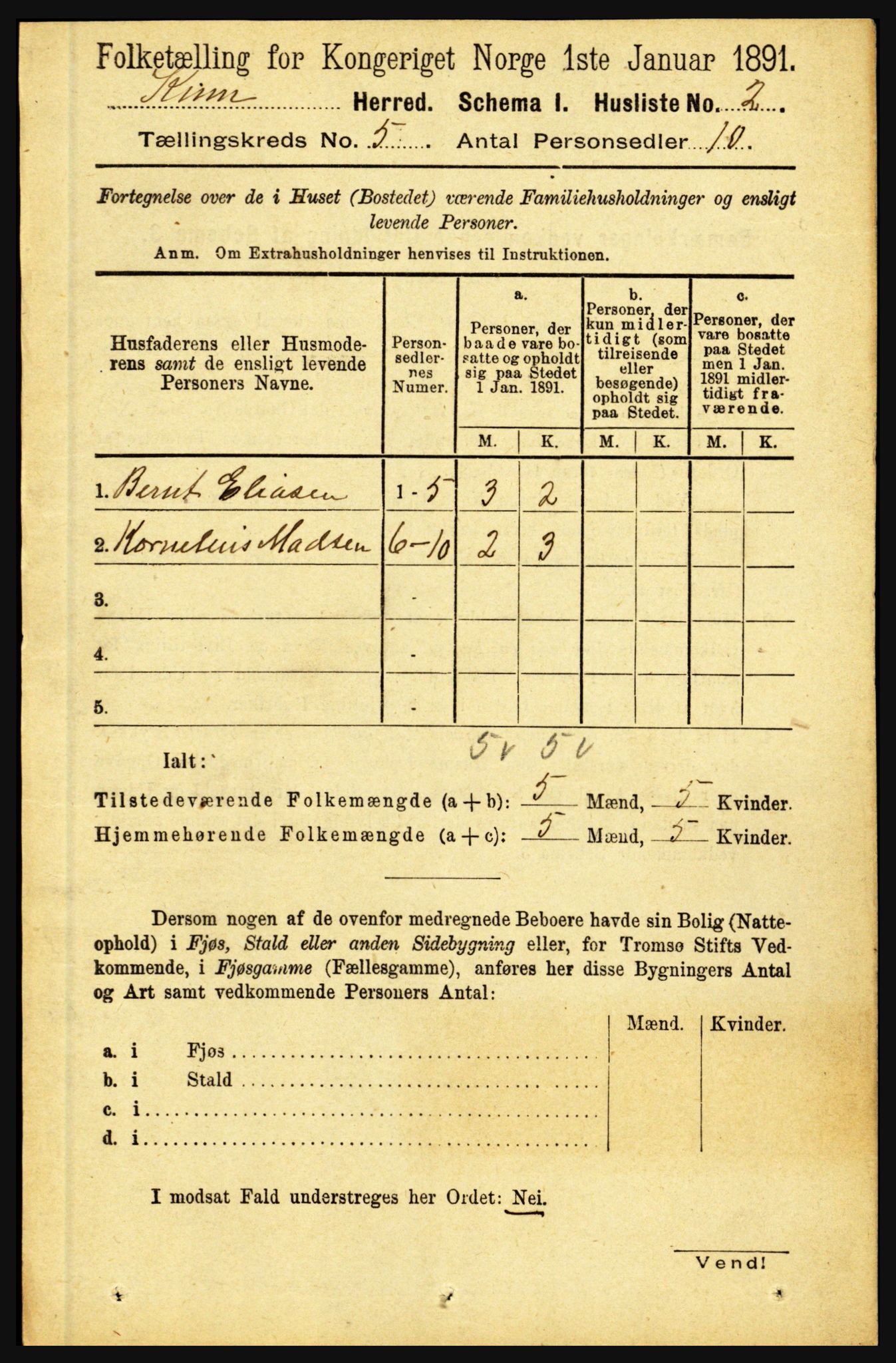 RA, 1891 census for 1437 Kinn, 1891, p. 1741