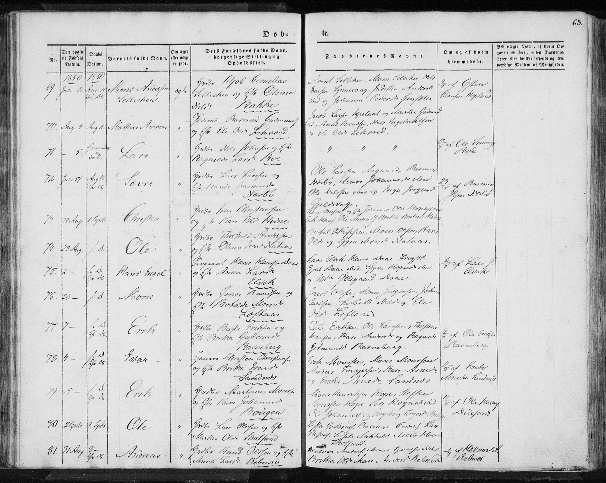 Lindås Sokneprestembete, AV/SAB-A-76701/H/Haa/Haaa/L0010: Parish register (official) no. A 10, 1842-1862, p. 63