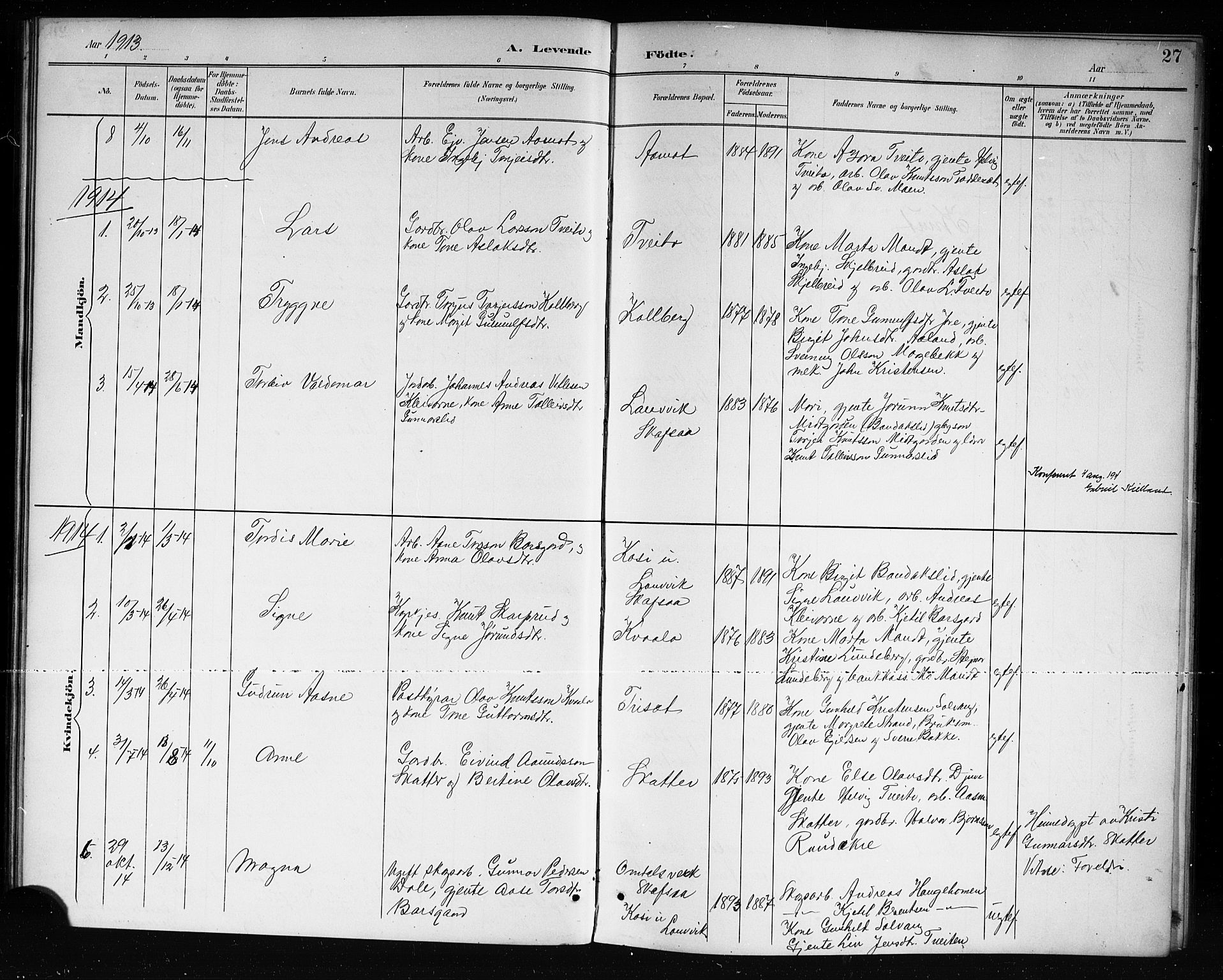 Lårdal kirkebøker, SAKO/A-284/G/Ga/L0003: Parish register (copy) no. I 3, 1891-1918, p. 27