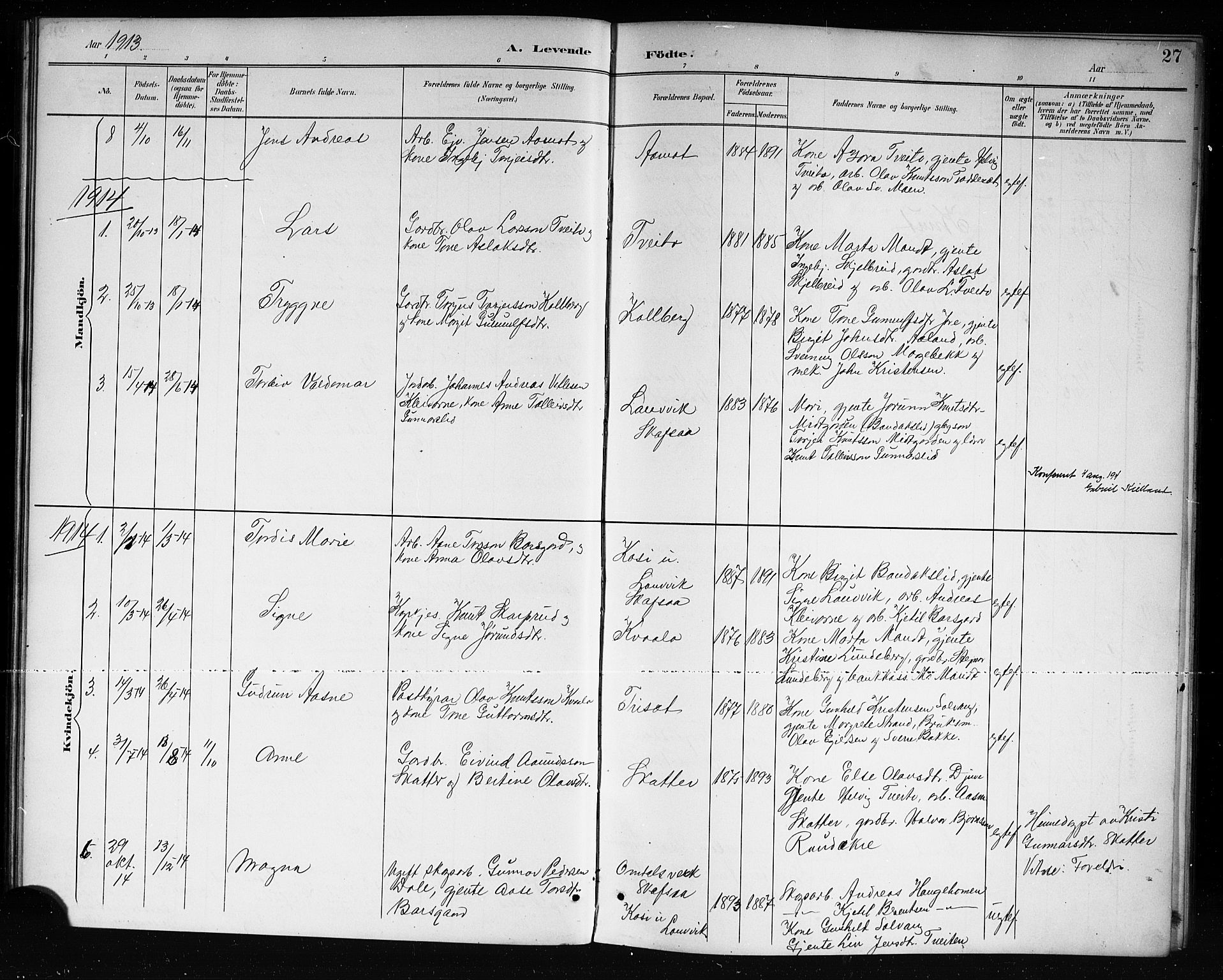 Lårdal kirkebøker, AV/SAKO-A-284/G/Ga/L0003: Parish register (copy) no. I 3, 1891-1918, p. 27