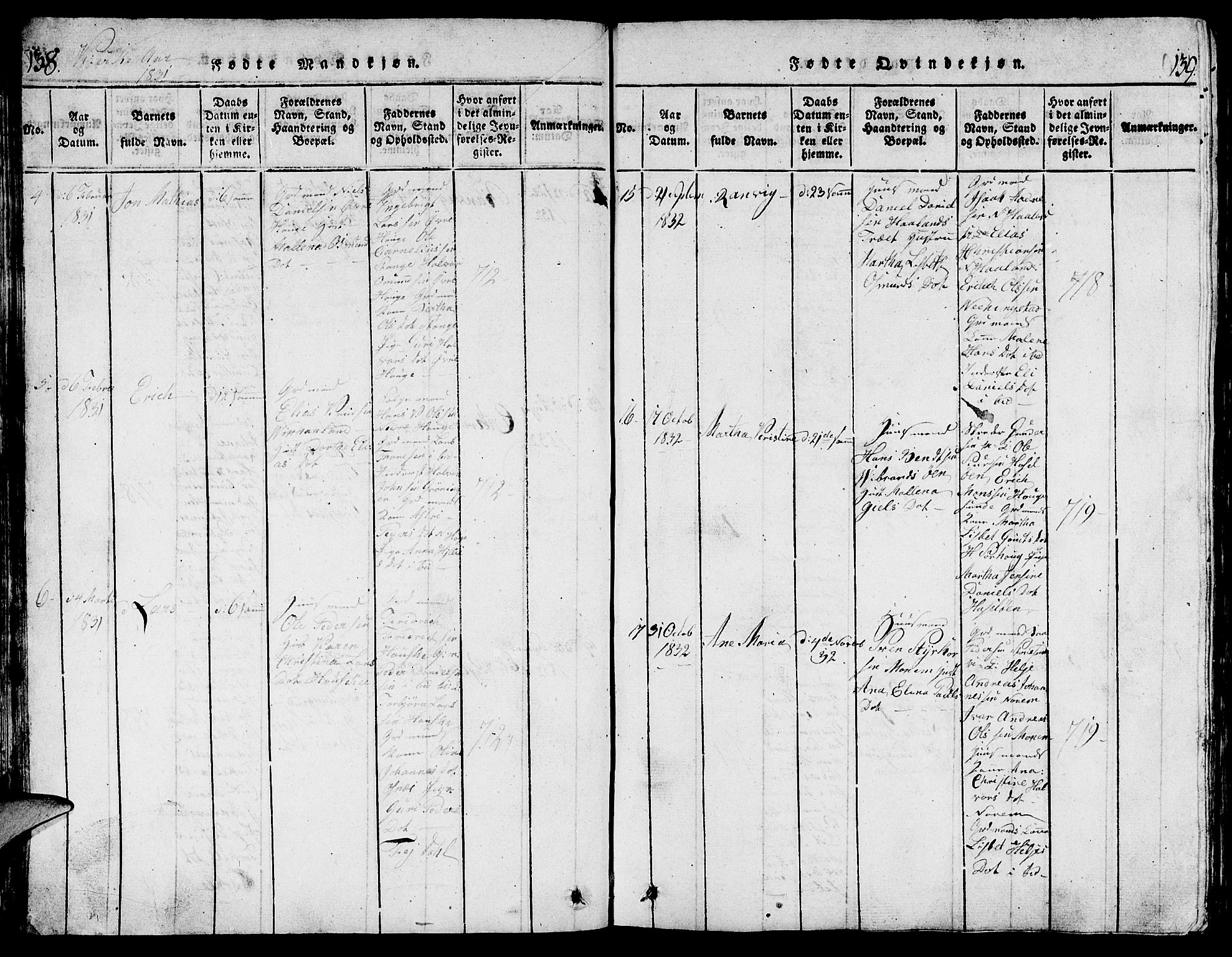 Torvastad sokneprestkontor, AV/SAST-A -101857/H/Ha/Hab/L0001: Parish register (copy) no. B 1 /1, 1817-1835, p. 138-139