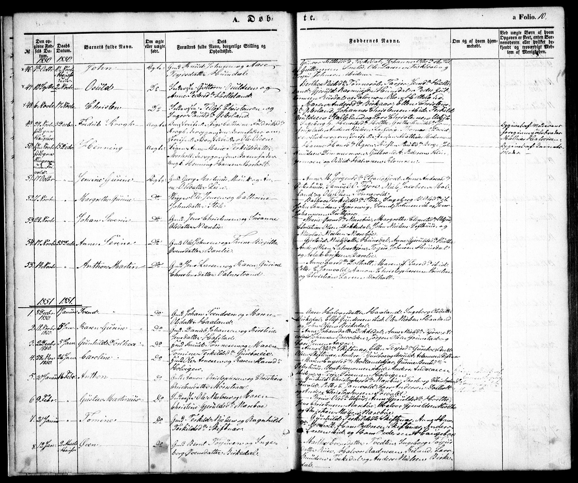 Hommedal sokneprestkontor, AV/SAK-1111-0023/F/Fa/Fab/L0004: Parish register (official) no. A 4, 1848-1860, p. 10