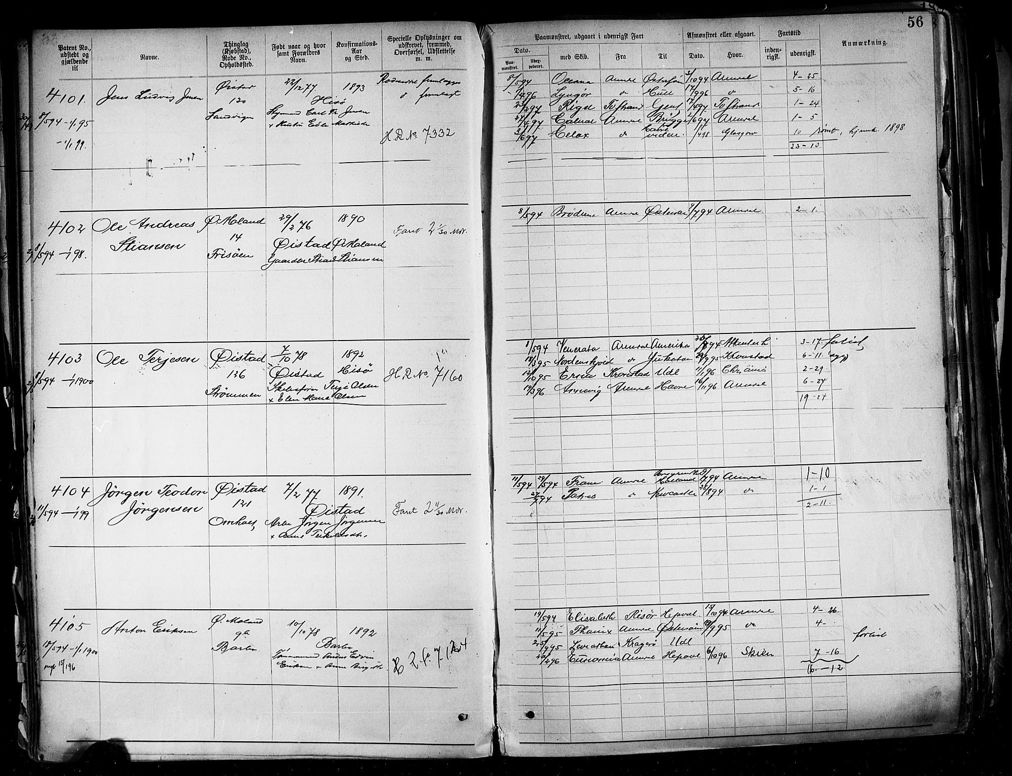 Arendal mønstringskrets, SAK/2031-0012/F/Fa/L0004: Annotasjonsrulle nr 3828-4715 og nr 1-1296, S-4, 1892-1918, p. 62