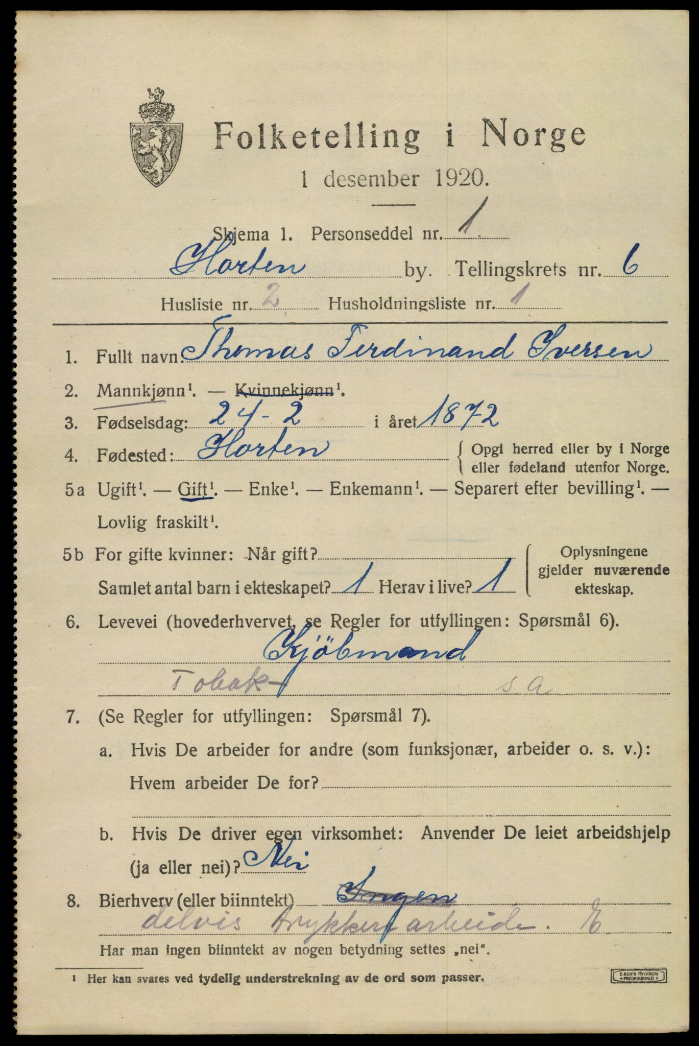 SAKO, 1920 census for Horten, 1920, p. 22273