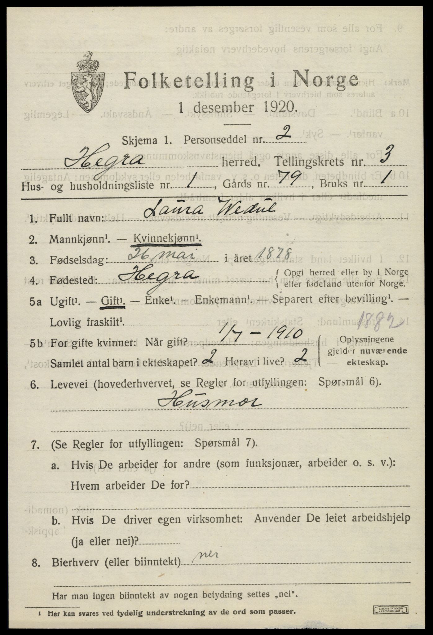 SAT, 1920 census for Hegra, 1920, p. 2362