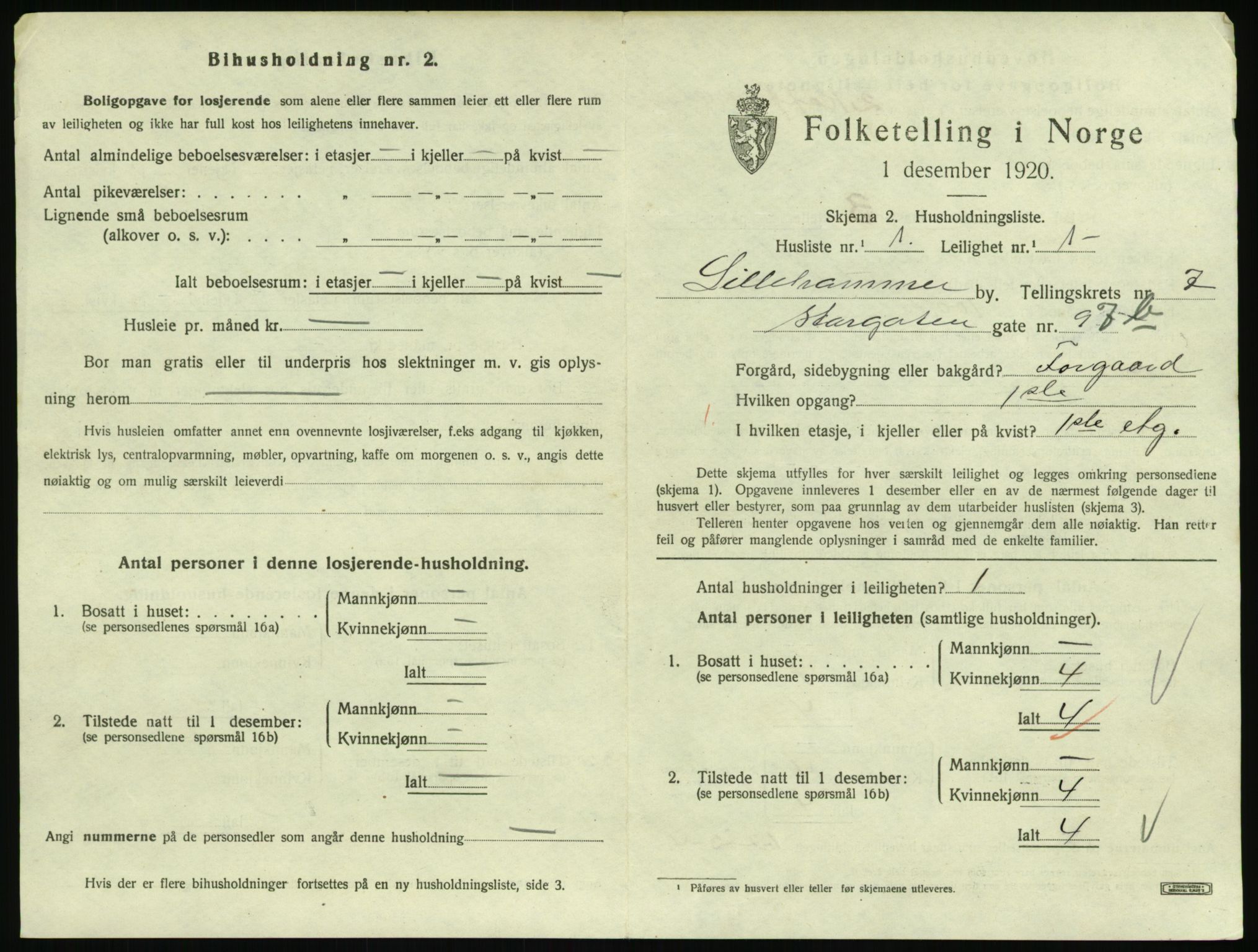 SAH, 1920 census for Lillehammer, 1920, p. 2586