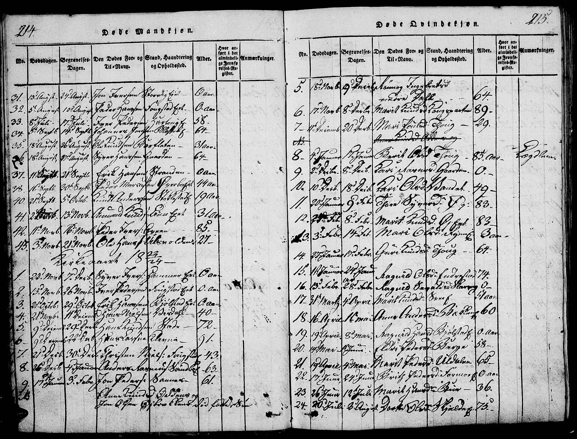 Vågå prestekontor, SAH/PREST-076/H/Ha/Haa/L0003: Parish register (official) no. 3, 1815-1827, p. 214-215
