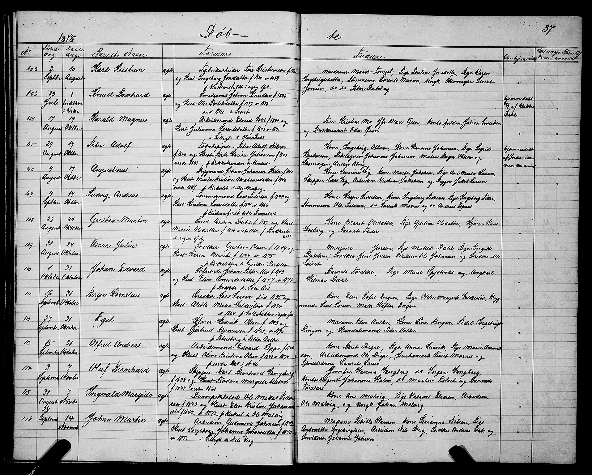 Ministerialprotokoller, klokkerbøker og fødselsregistre - Sør-Trøndelag, SAT/A-1456/604/L0220: Parish register (copy) no. 604C03, 1870-1885, p. 37