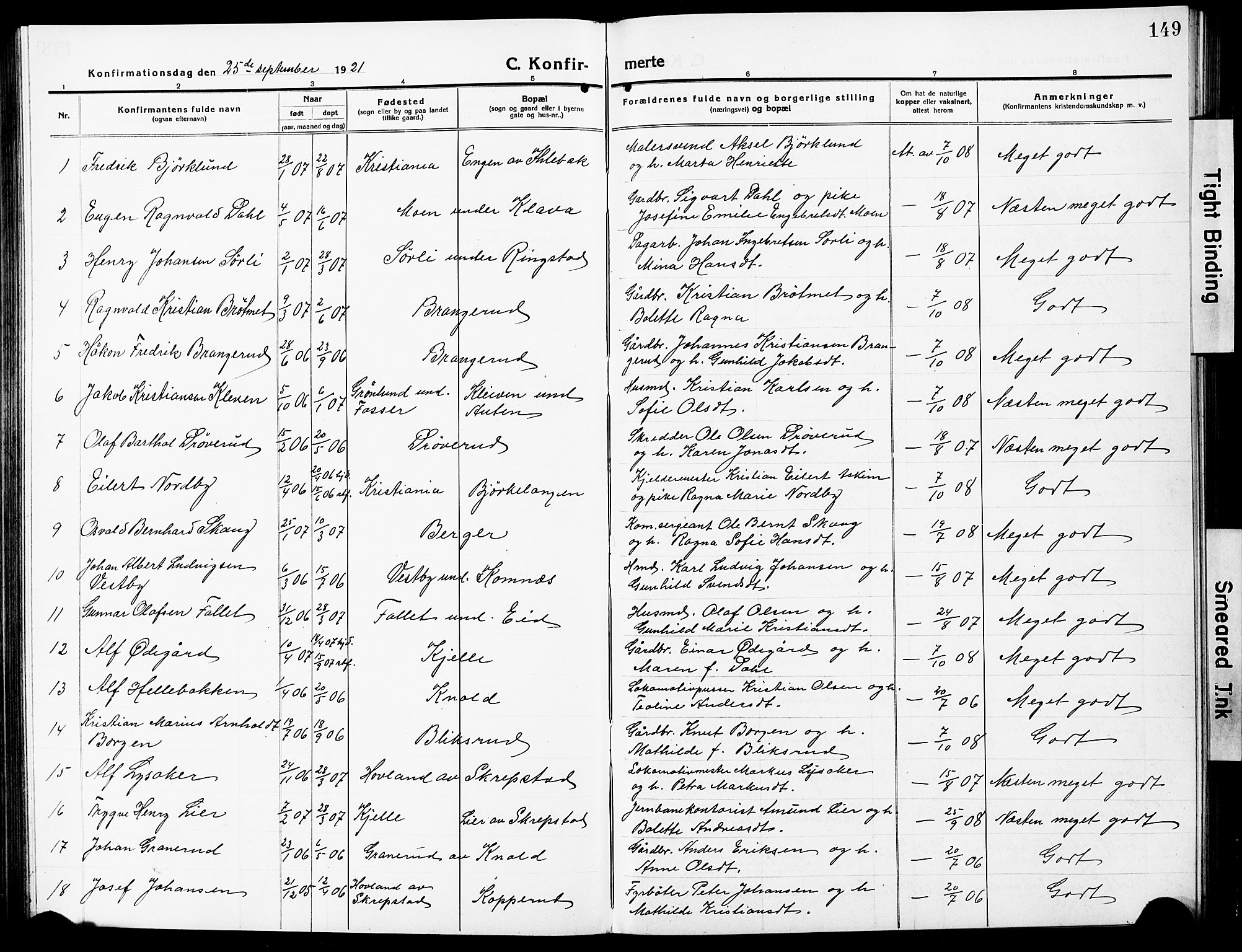 Høland prestekontor Kirkebøker, SAO/A-10346a/G/Ga/L0008: Parish register (copy) no. I 8, 1915-1929, p. 149