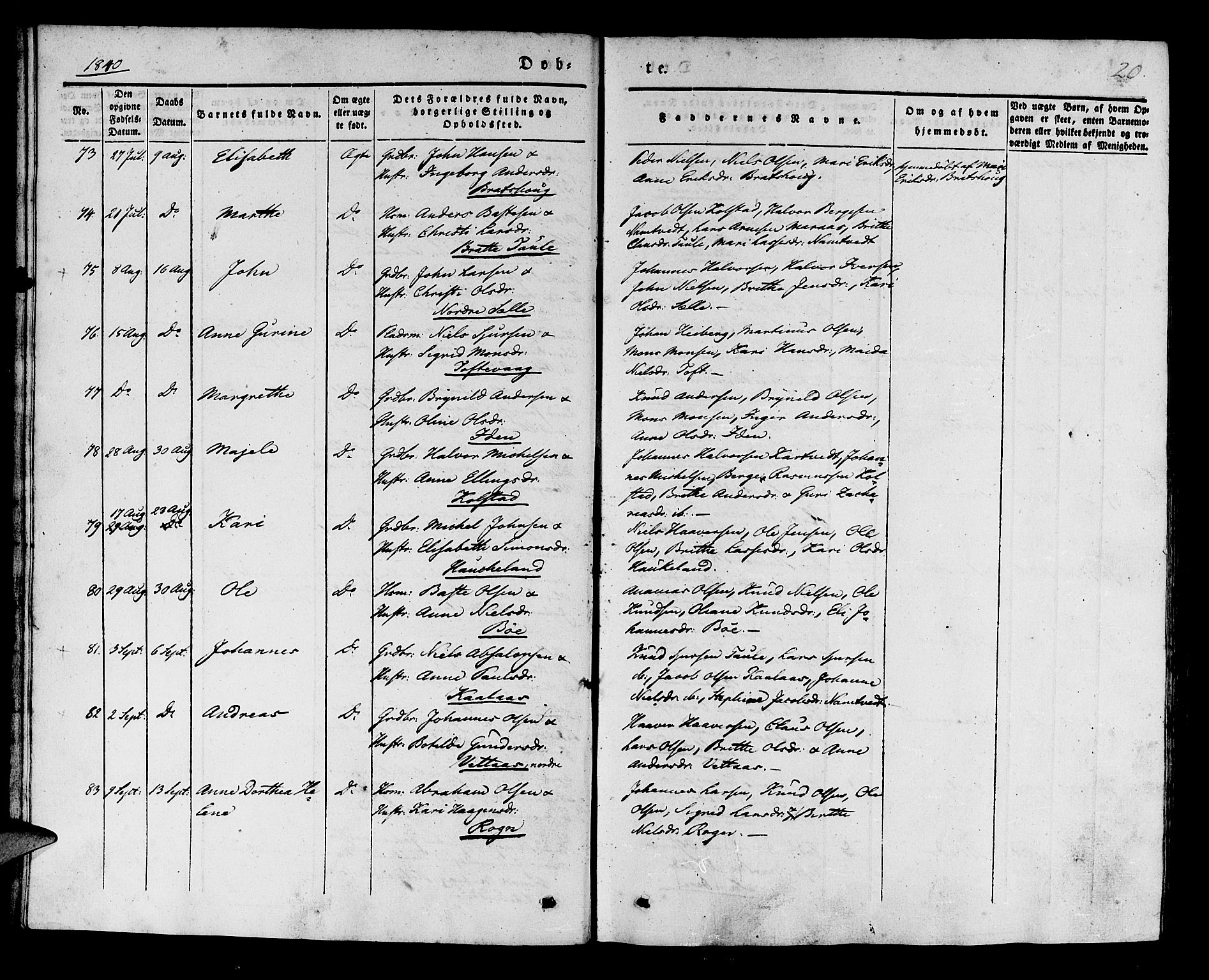 Manger sokneprestembete, AV/SAB-A-76801/H/Haa: Parish register (official) no. A 5, 1839-1848, p. 20