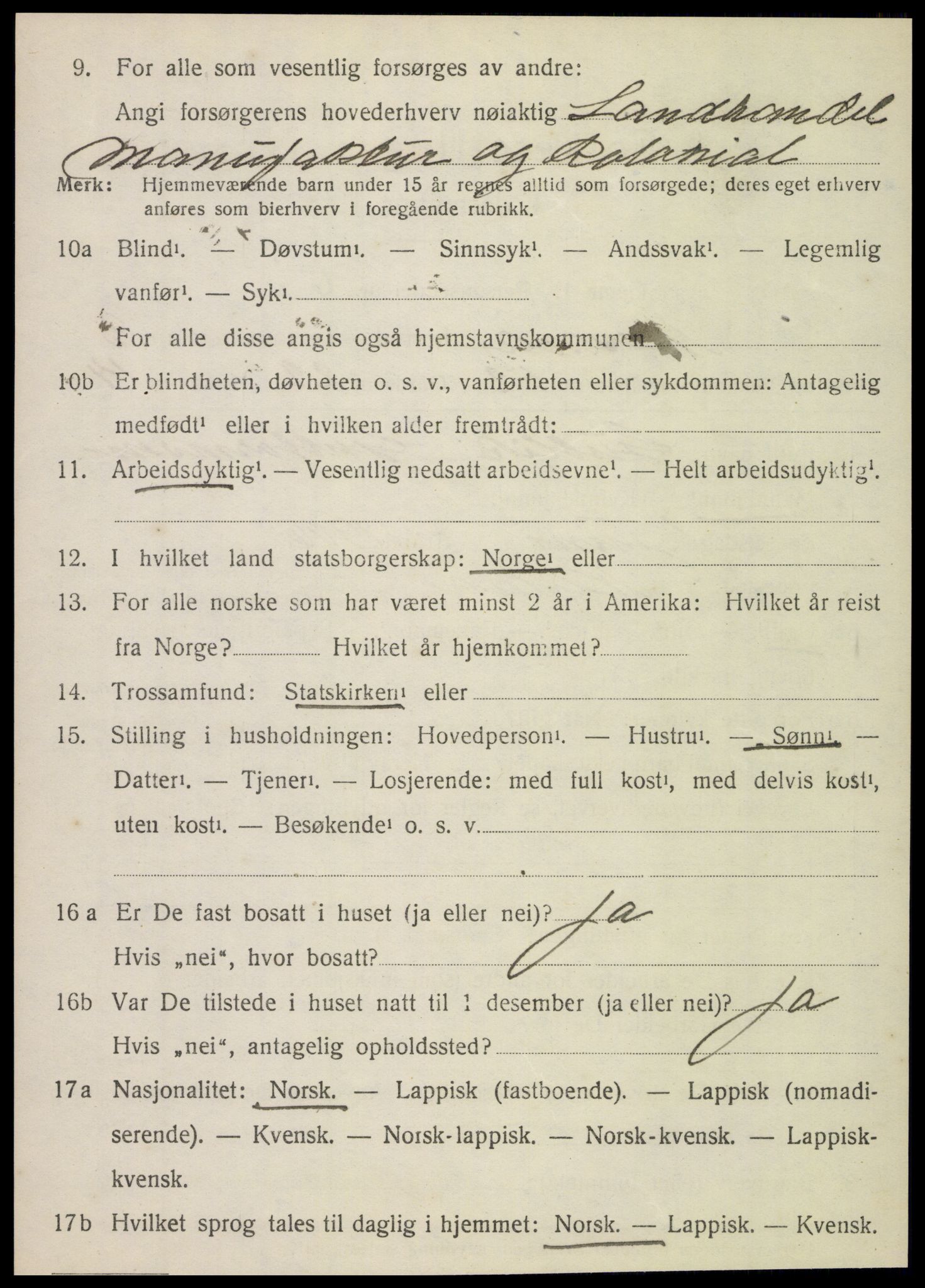 SAT, 1920 census for Nesna, 1920, p. 3230