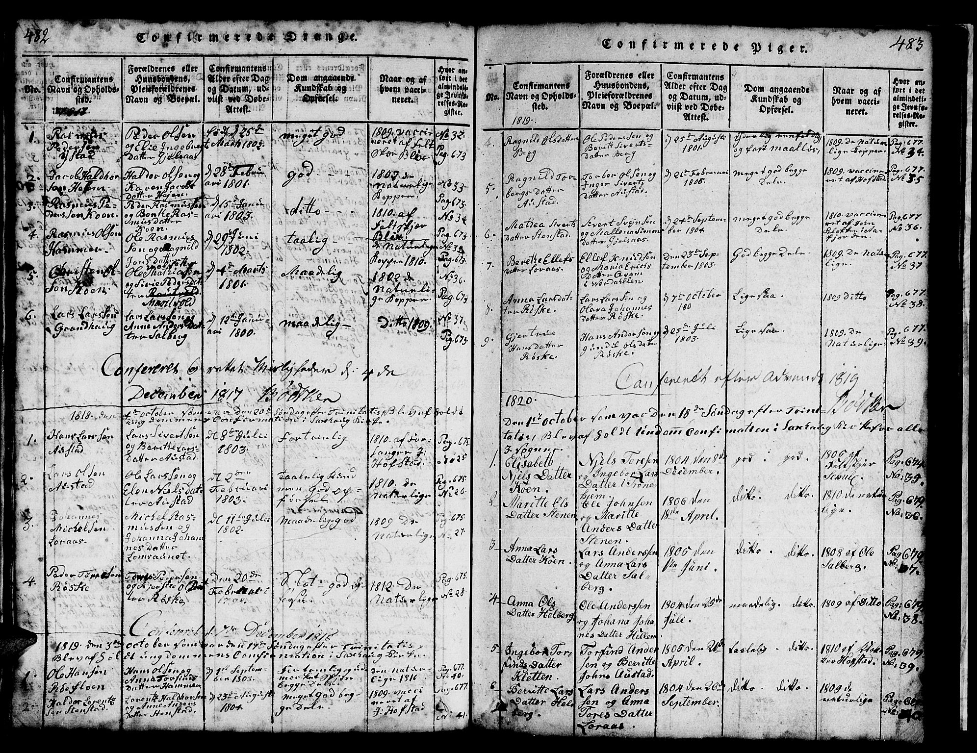 Ministerialprotokoller, klokkerbøker og fødselsregistre - Nord-Trøndelag, SAT/A-1458/731/L0310: Parish register (copy) no. 731C01, 1816-1874, p. 482-483