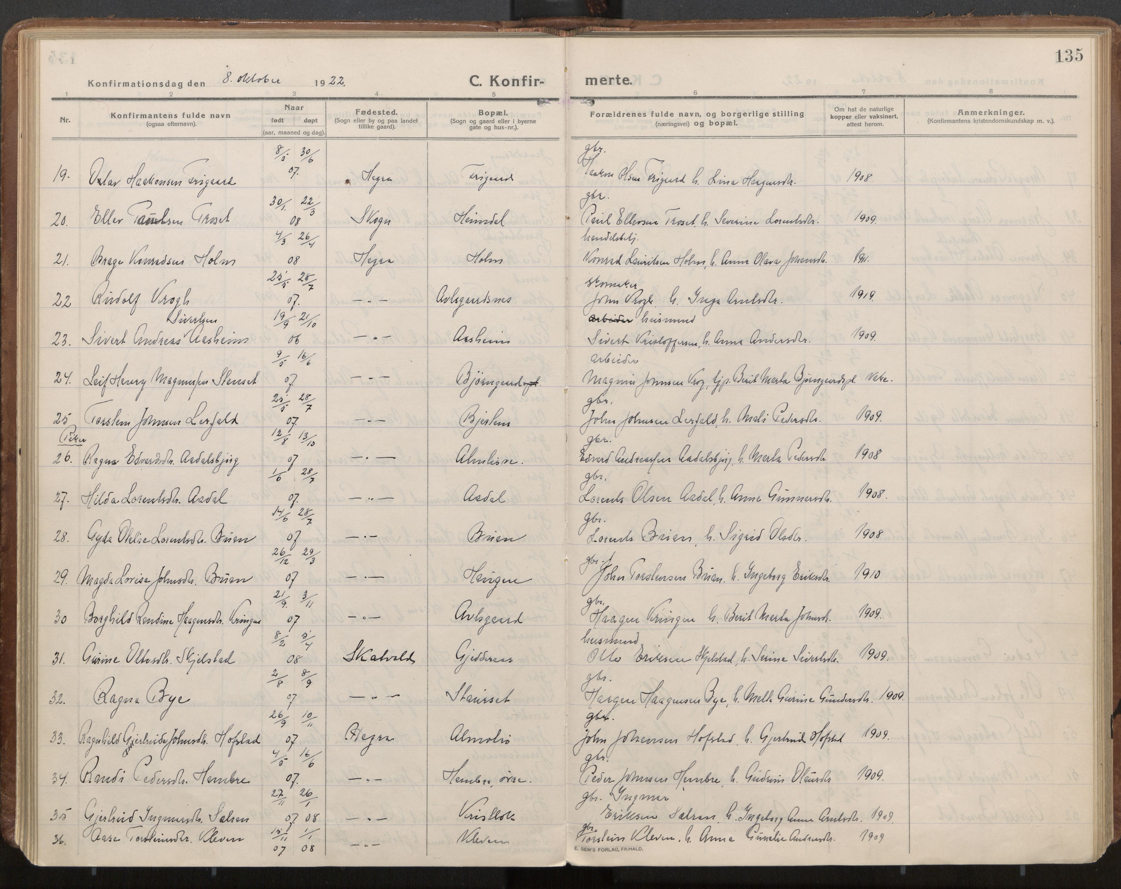 Ministerialprotokoller, klokkerbøker og fødselsregistre - Nord-Trøndelag, SAT/A-1458/703/L0037: Parish register (official) no. 703A10, 1915-1932, p. 135
