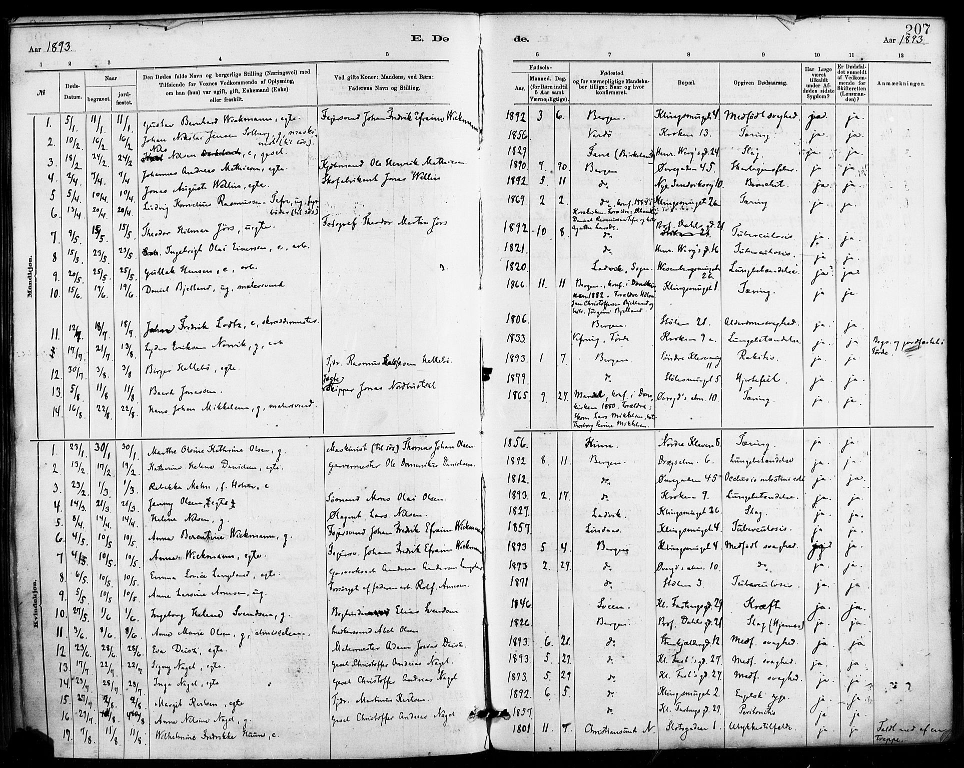 Mariakirken Sokneprestembete, SAB/A-76901/H/Haa/L0007: Parish register (official) no. A 7, 1878-1893, p. 207