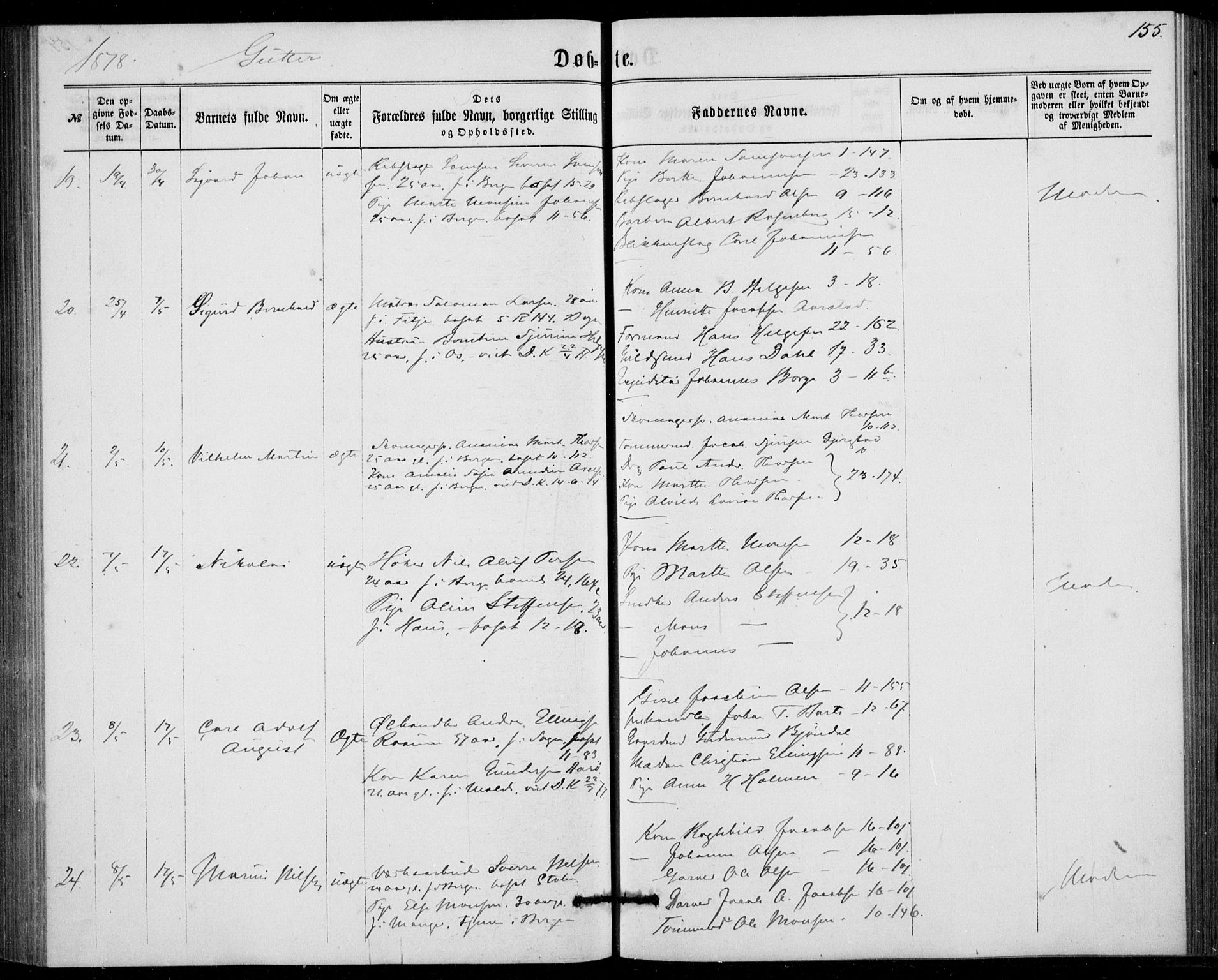 Fødselsstiftelsens sokneprestembete, ført av overlegen*, SAB/-: Parish register (official) no. A 1, 1863-1883, p. 155