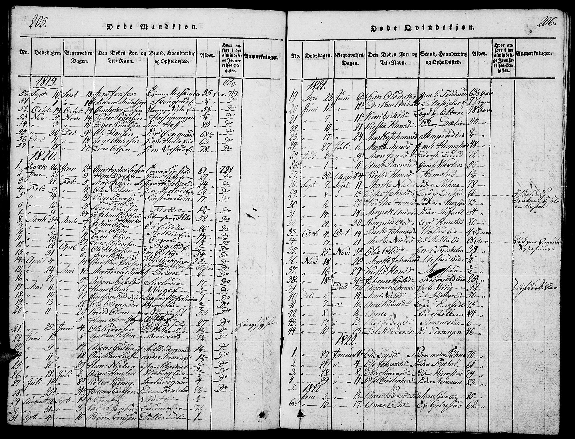 Stange prestekontor, SAH/PREST-002/L/L0001: Parish register (copy) no. 1, 1814-1825, p. 205-206