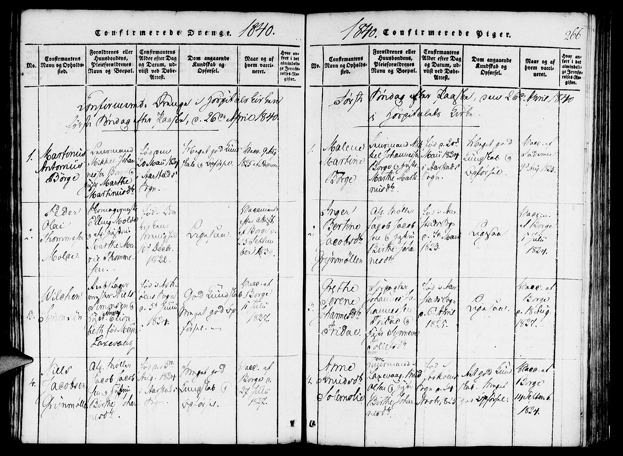 St. Jørgens hospital og Årstad sokneprestembete, AV/SAB-A-99934: Parish register (official) no. A 3, 1815-1843, p. 266