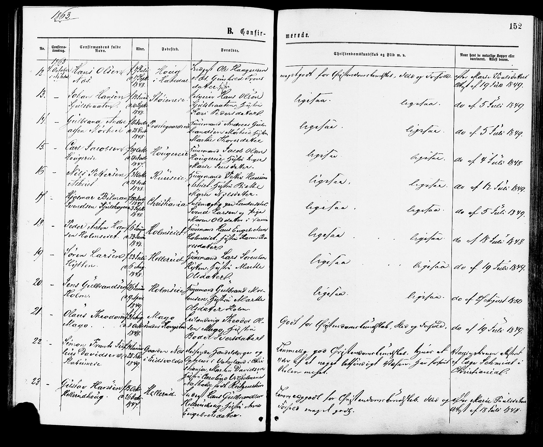 Nittedal prestekontor Kirkebøker, AV/SAO-A-10365a/F/Fa/L0006: Parish register (official) no. I 6, 1863-1878, p. 152