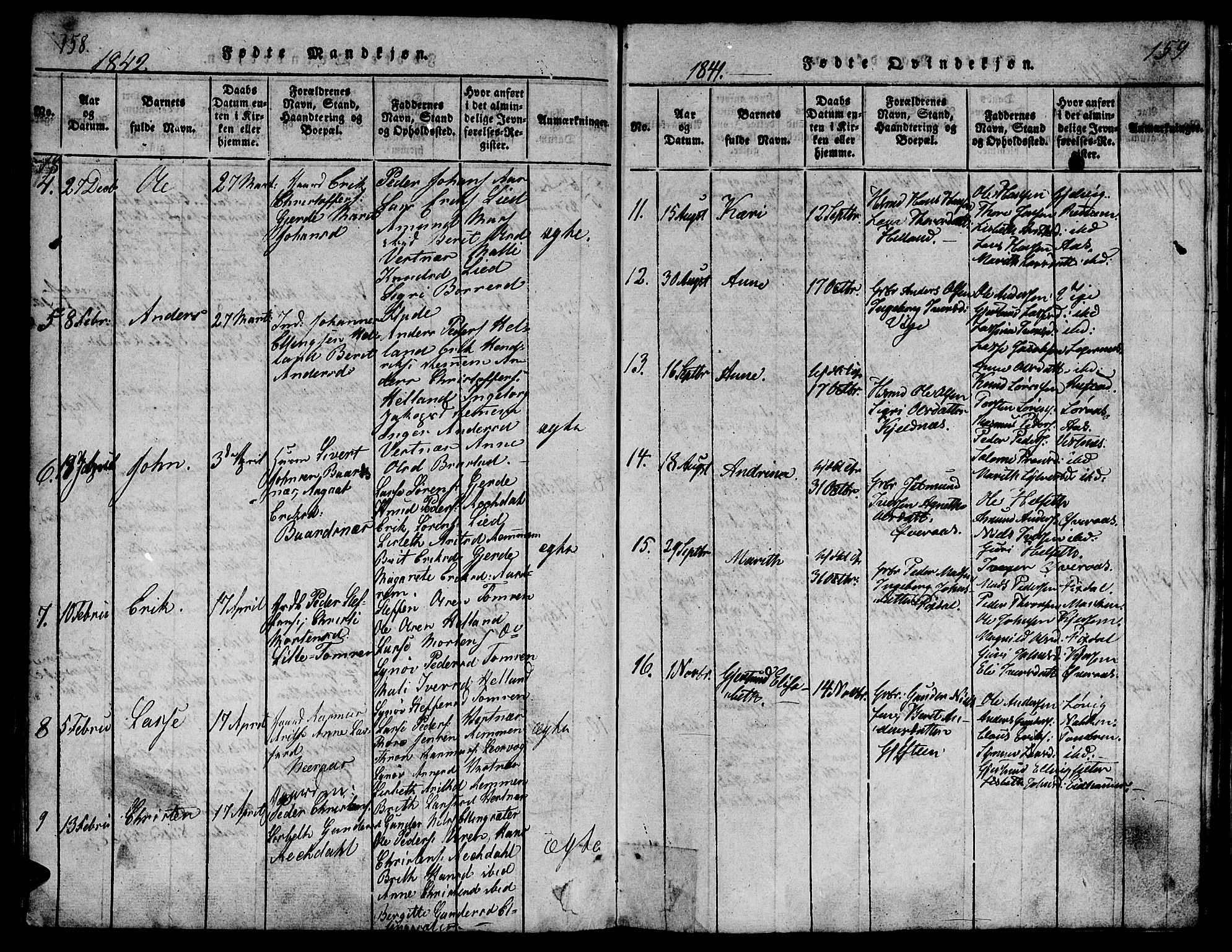 Ministerialprotokoller, klokkerbøker og fødselsregistre - Møre og Romsdal, SAT/A-1454/539/L0528: Parish register (official) no. 539A01, 1818-1847, p. 158-159