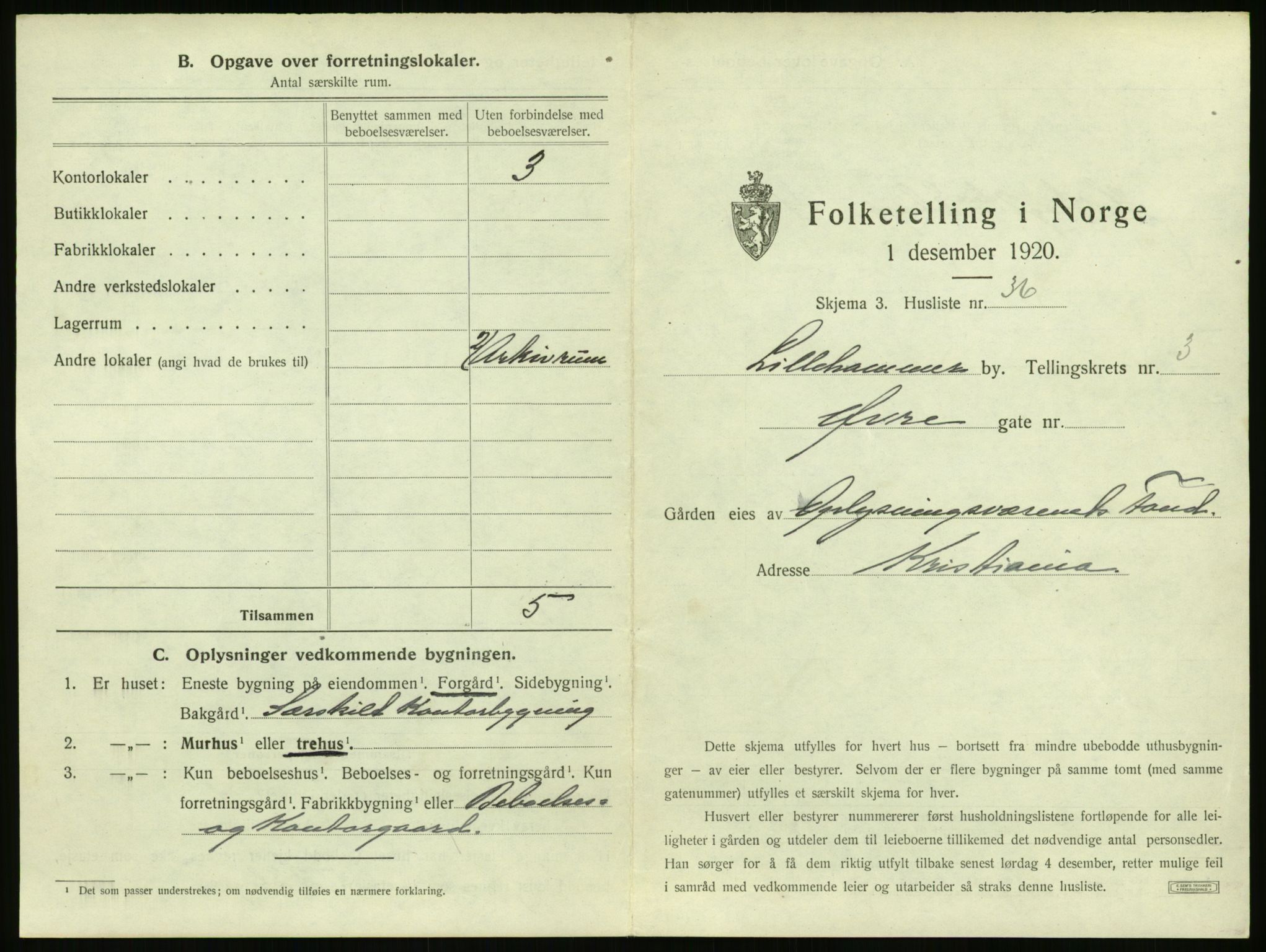 SAH, 1920 census for Lillehammer, 1920, p. 376