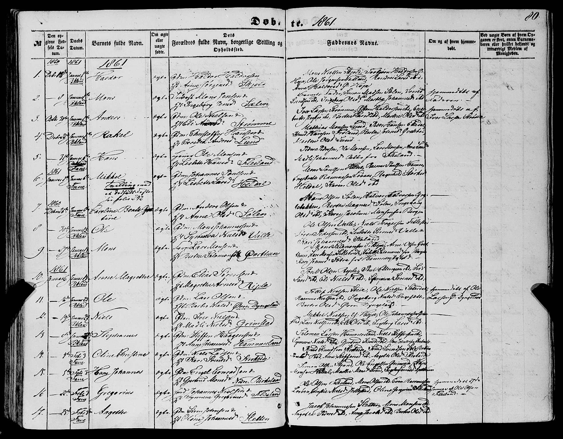 Fana Sokneprestembete, AV/SAB-A-75101/H/Haa/Haaa/L0011: Parish register (official) no. A 11, 1851-1862, p. 80