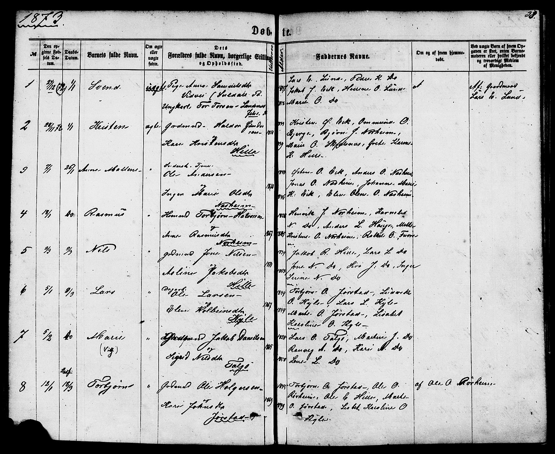 Nedstrand sokneprestkontor, SAST/A-101841/01/IV: Parish register (official) no. A 10, 1861-1887, p. 38