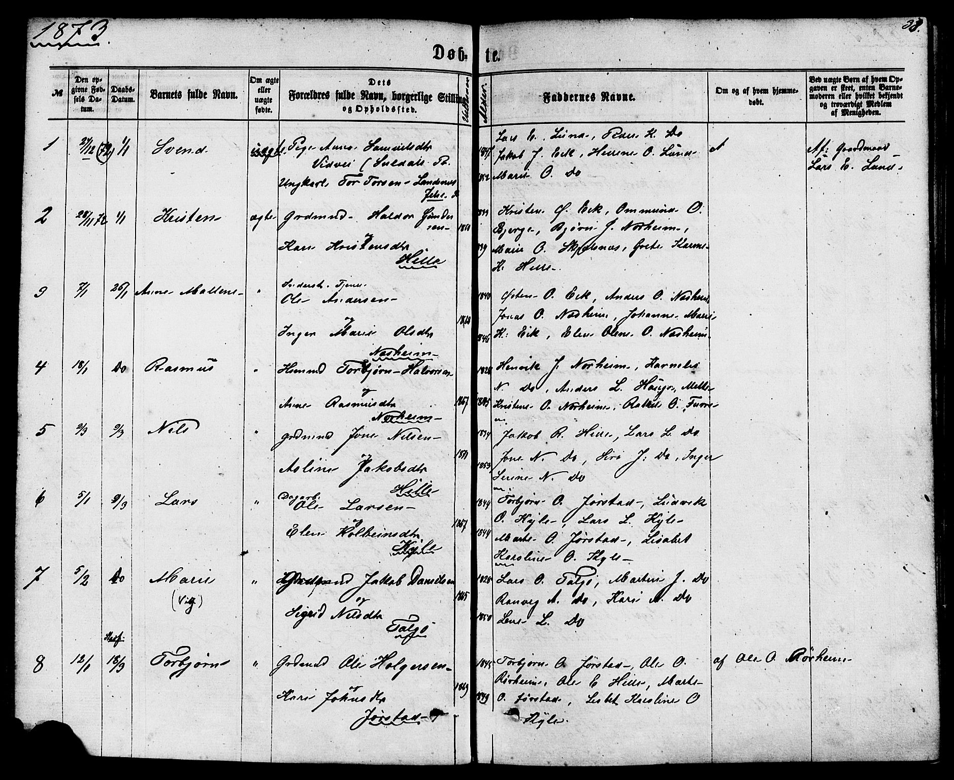 Nedstrand sokneprestkontor, AV/SAST-A-101841/01/IV: Parish register (official) no. A 10, 1861-1887, p. 38
