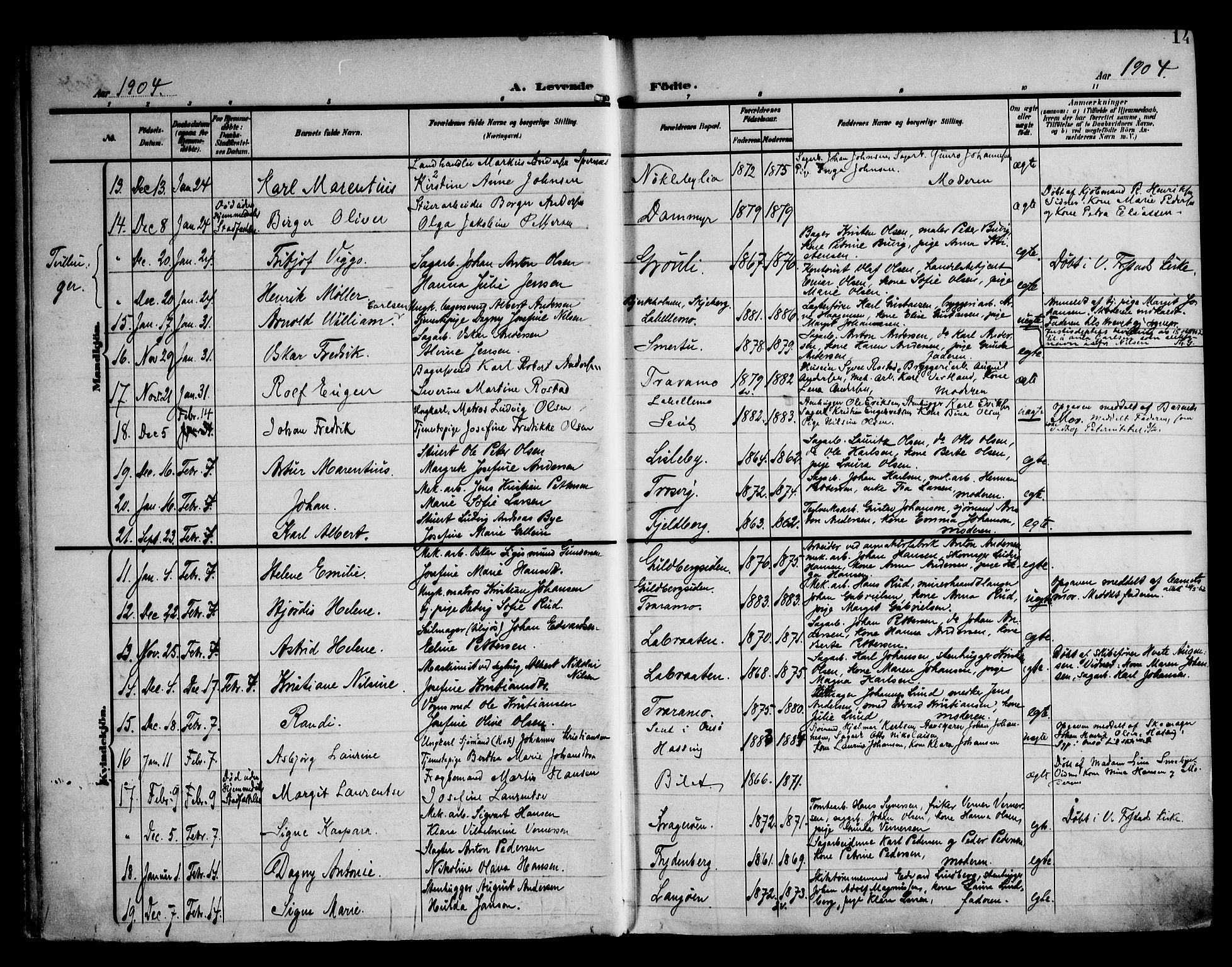 Glemmen prestekontor Kirkebøker, AV/SAO-A-10908/F/Fa/L0014: Parish register (official) no. 14, 1902-1922, p. 14