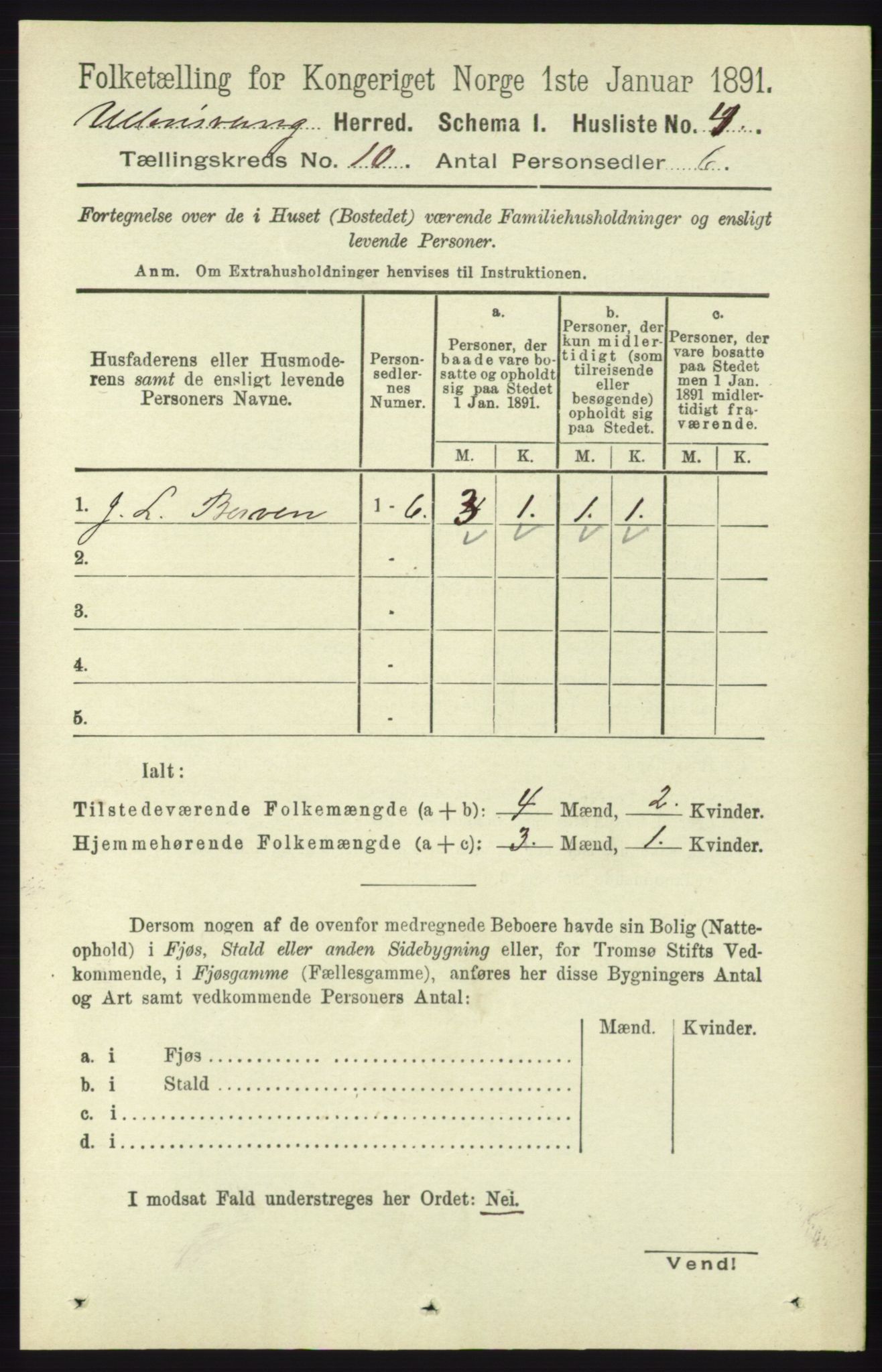 RA, 1891 census for 1230 Ullensvang, 1891, p. 3685