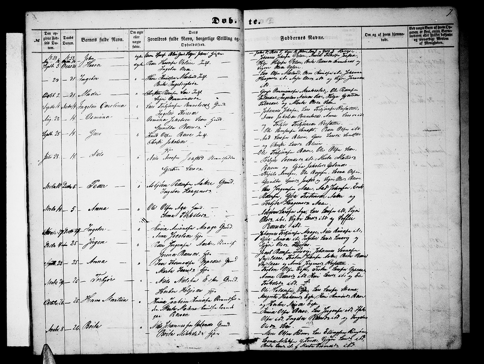 Ullensvang sokneprestembete, SAB/A-78701/H/Hab: Parish register (copy) no. B 10, 1858-1886, p. 7
