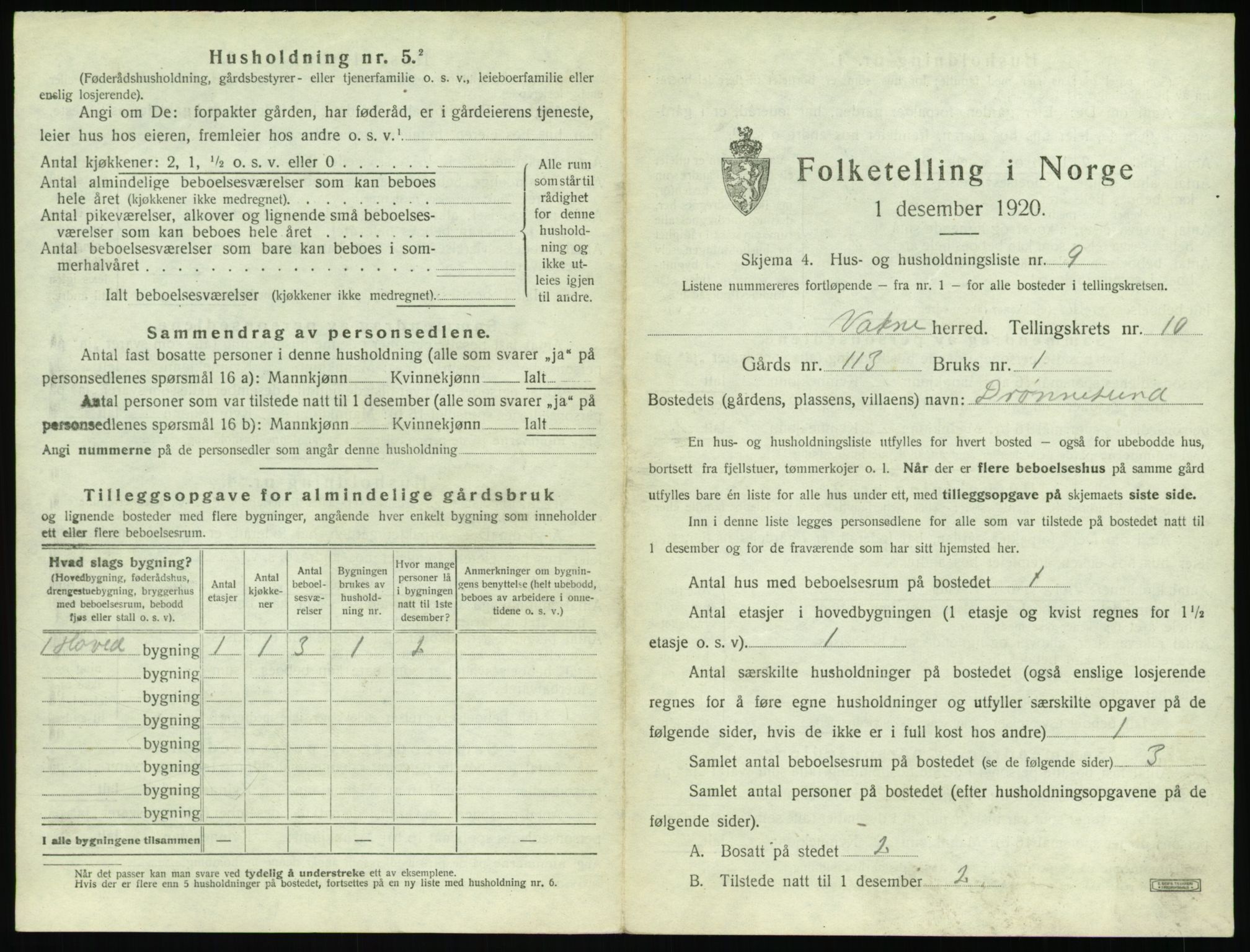 SAT, 1920 census for Vatne, 1920, p. 556