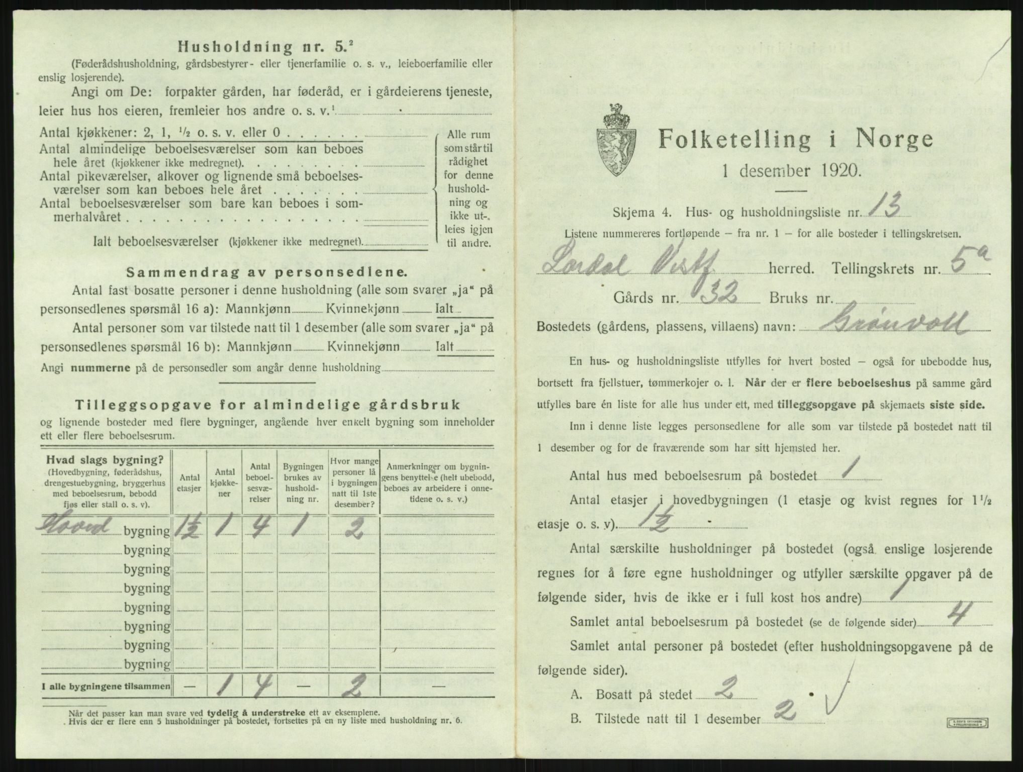 SAKO, 1920 census for Lardal, 1920, p. 705