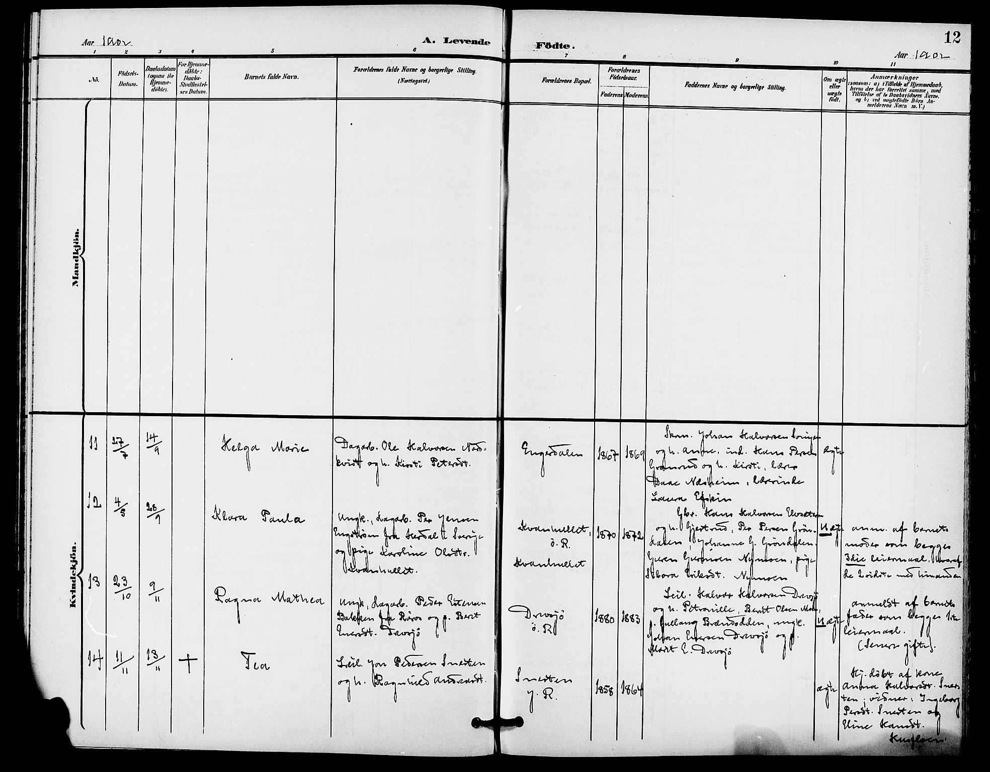 Rendalen prestekontor, AV/SAH-PREST-054/H/Ha/Haa/L0008: Parish register (official) no. 8, 1898-1910, p. 12