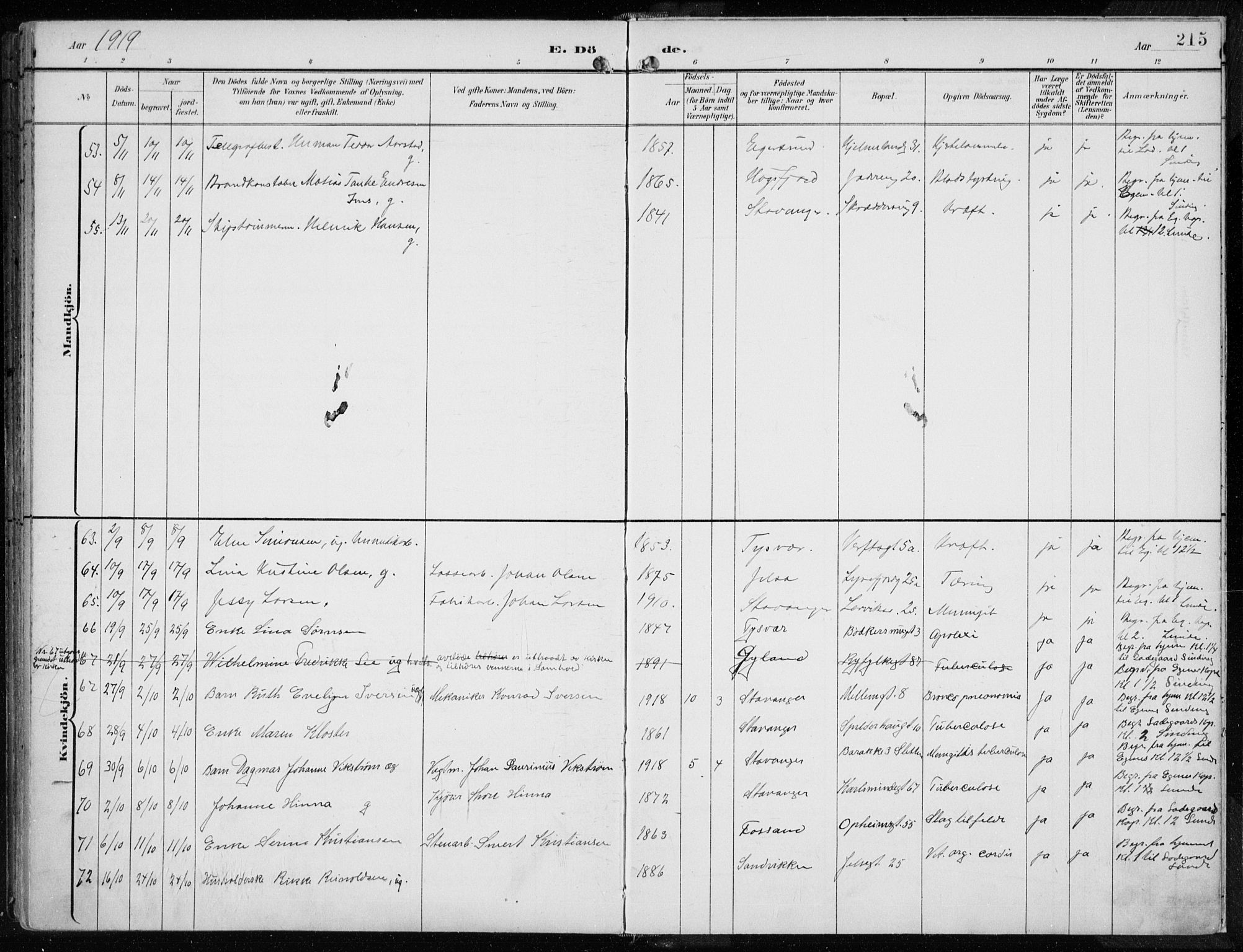 St. Johannes sokneprestkontor, SAST/A-101814/001/30/30BA/L0005: Parish register (official) no. A 5, 1898-1919, p. 215