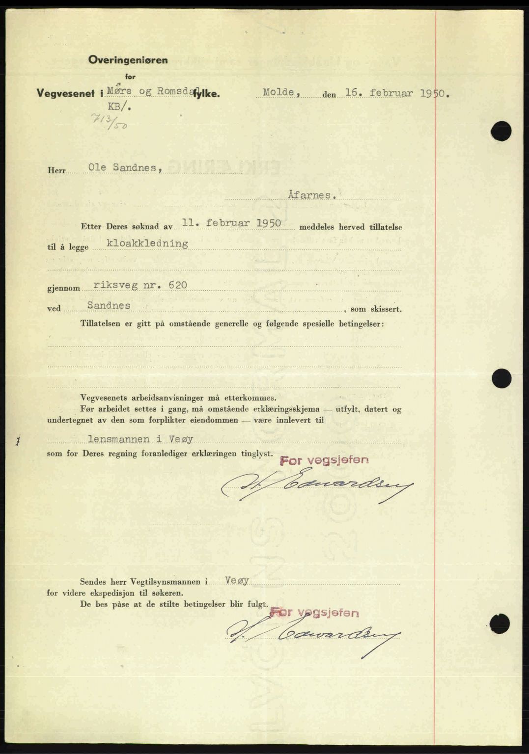 Romsdal sorenskriveri, AV/SAT-A-4149/1/2/2C: Mortgage book no. A32, 1950-1950, Diary no: : 697/1950