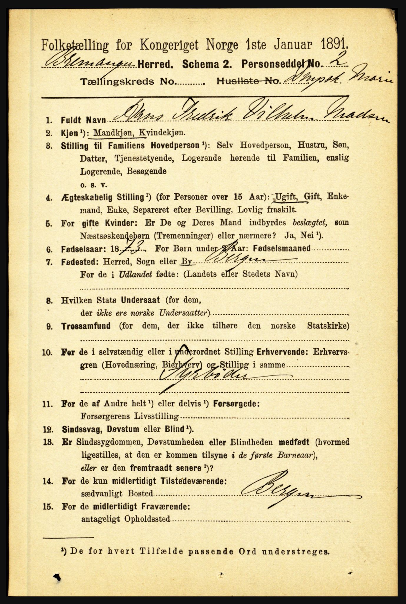 RA, 1891 census for 1438 Bremanger, 1891, p. 2602